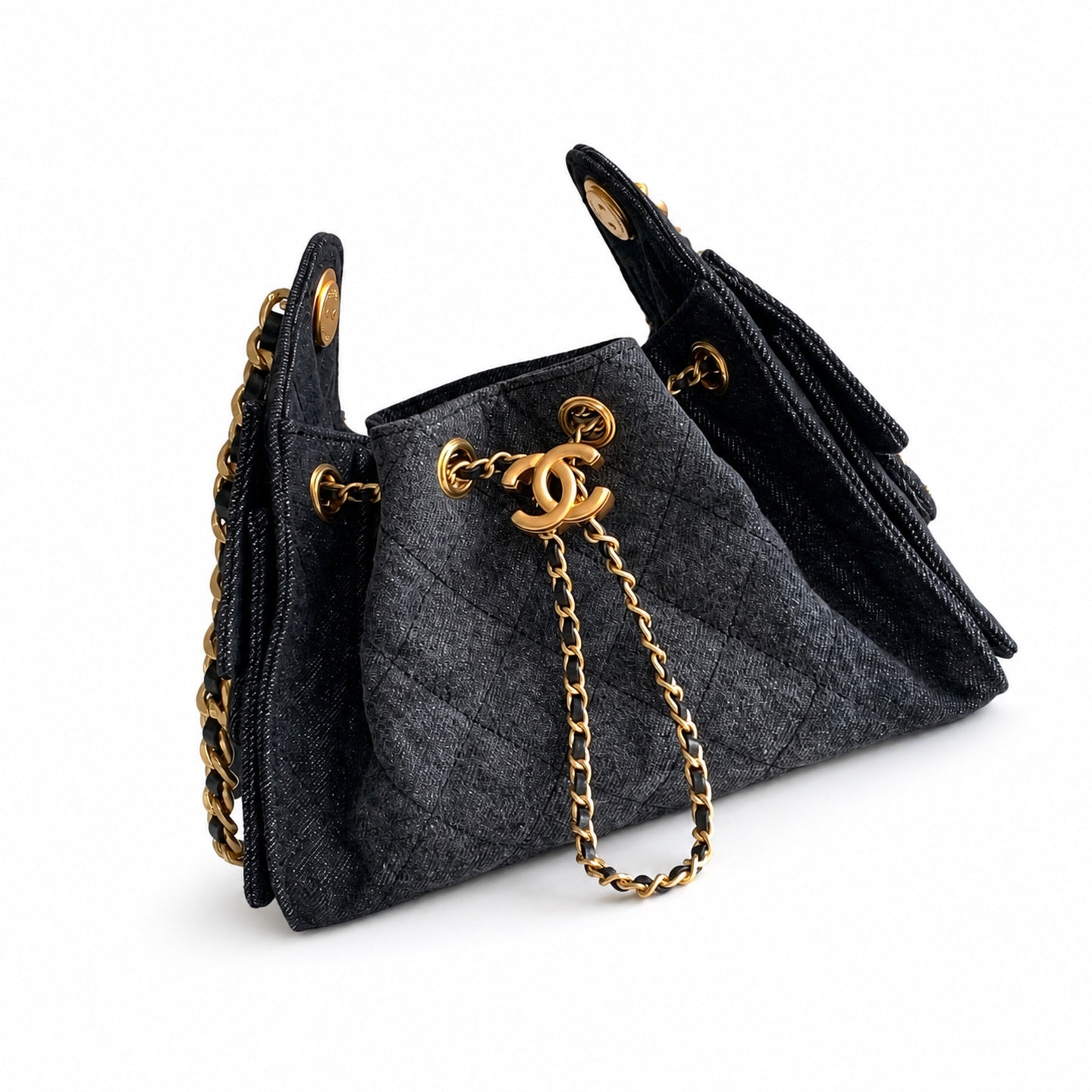 Chanel 25 Small Denim Black Gold Bag