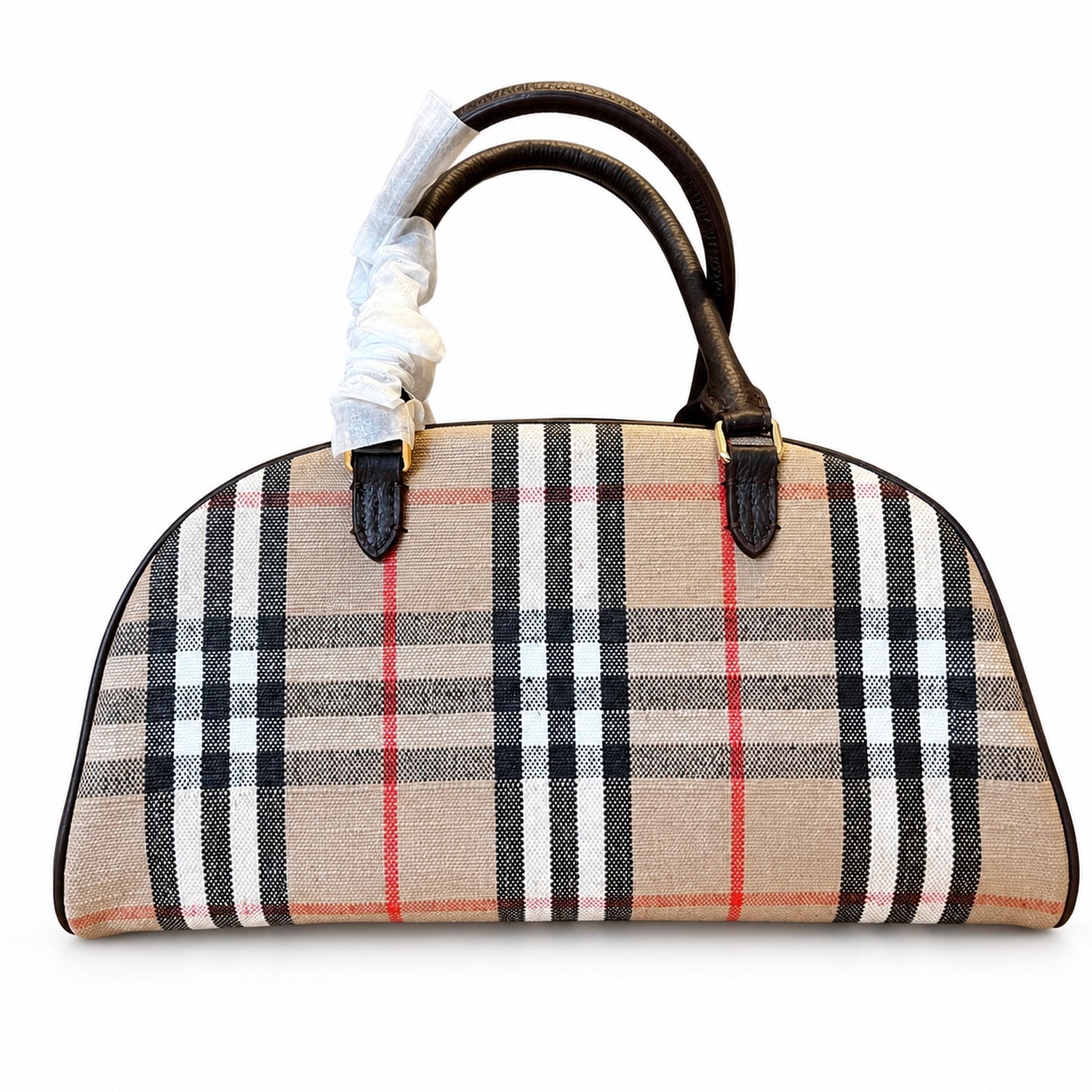 Burberry Cotton Jacquard Leather Check Bag