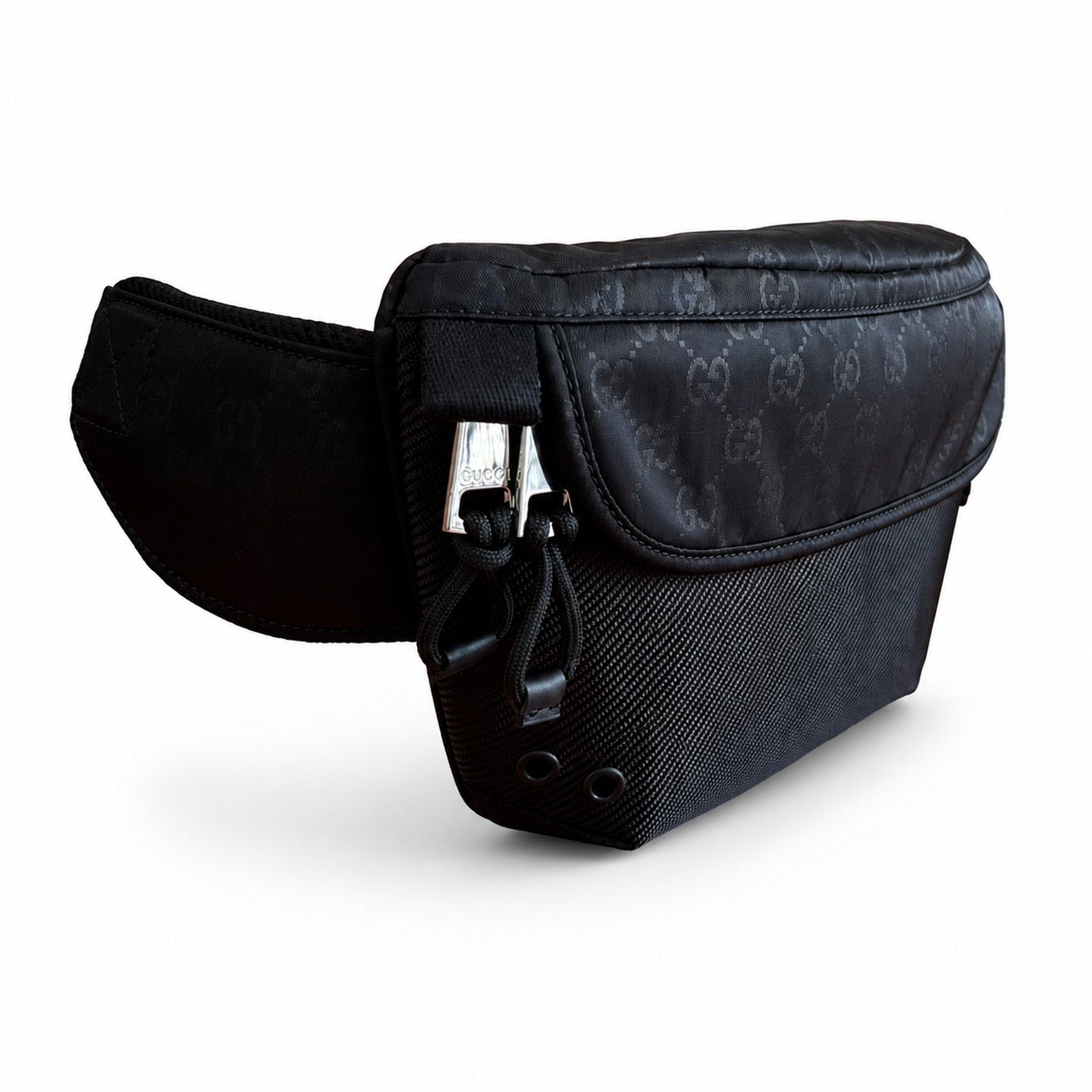 Gucci Men's Small Nylon Leather Black Red Green Waist Bag