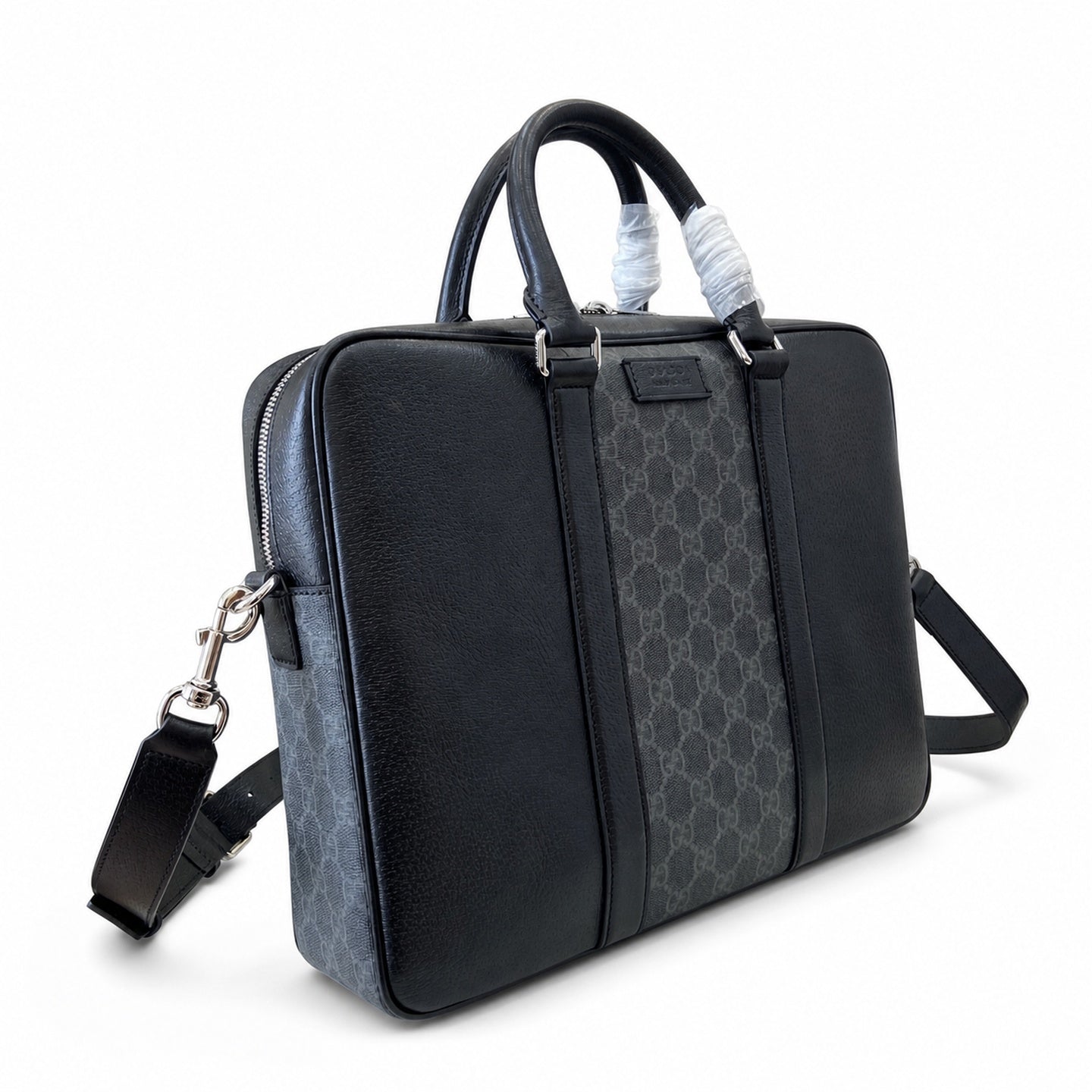 Gucci Supreme Mini Cotton Canvas Leather Black Green Briefcase
