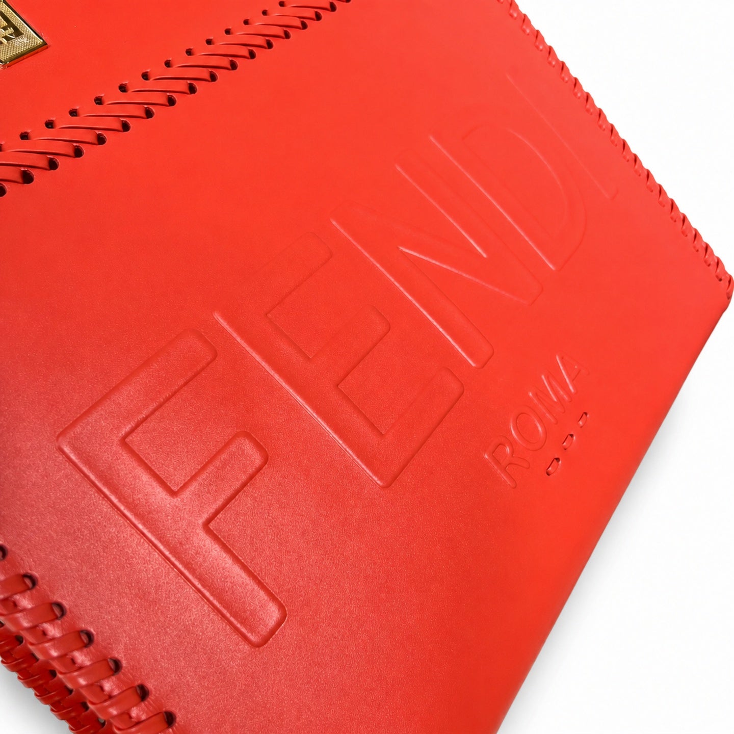 Fendi Sunshine Medium Embroidered Leather Red Orange Gold Tote Bag
