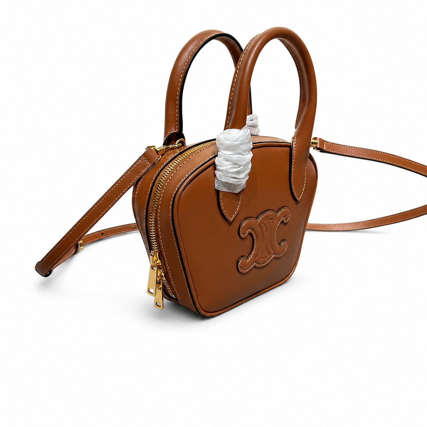 Celine Triomphe Mini Leather Brown Bowling Bag