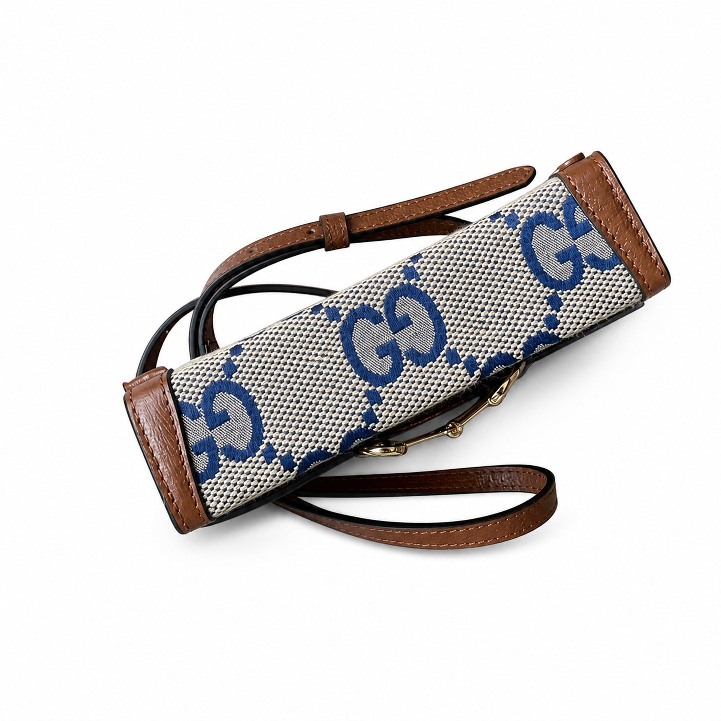 Gucci Horsebit 1955 Mini Cotton Canvas Leather Brown Blue Handbag