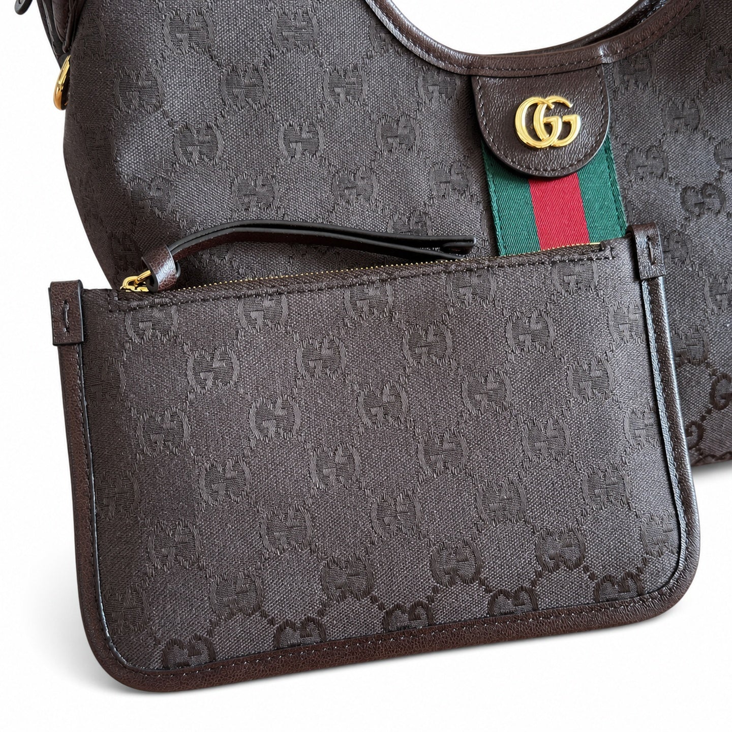 Gucci Giglio Canvas Leather Brown Red Green Gold Handbag