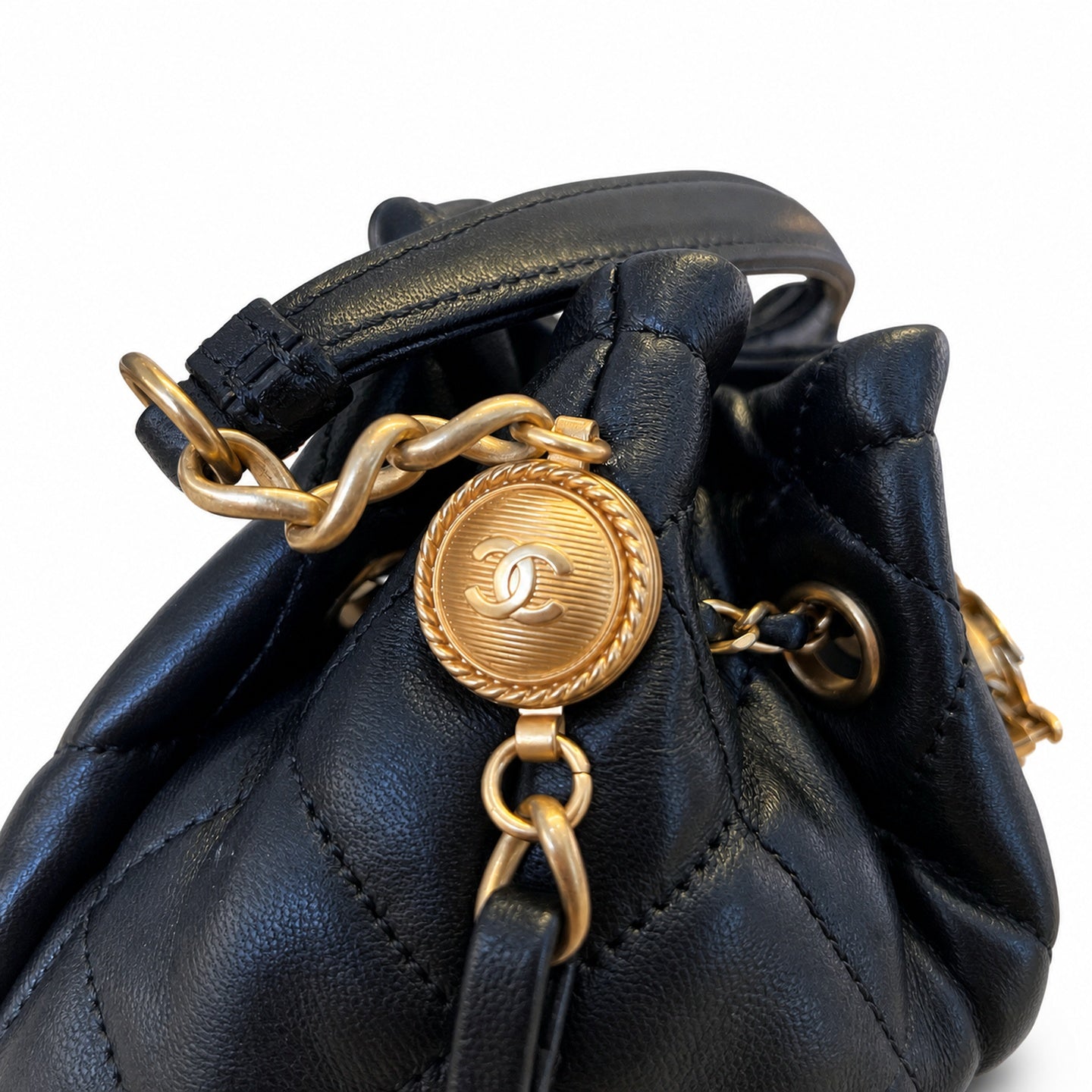 Chanel Leather Black Gold Bucket Bag