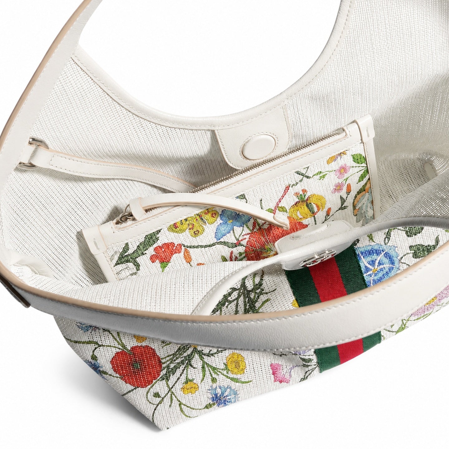 Gucci Giglio Canvas Leather White Clutch