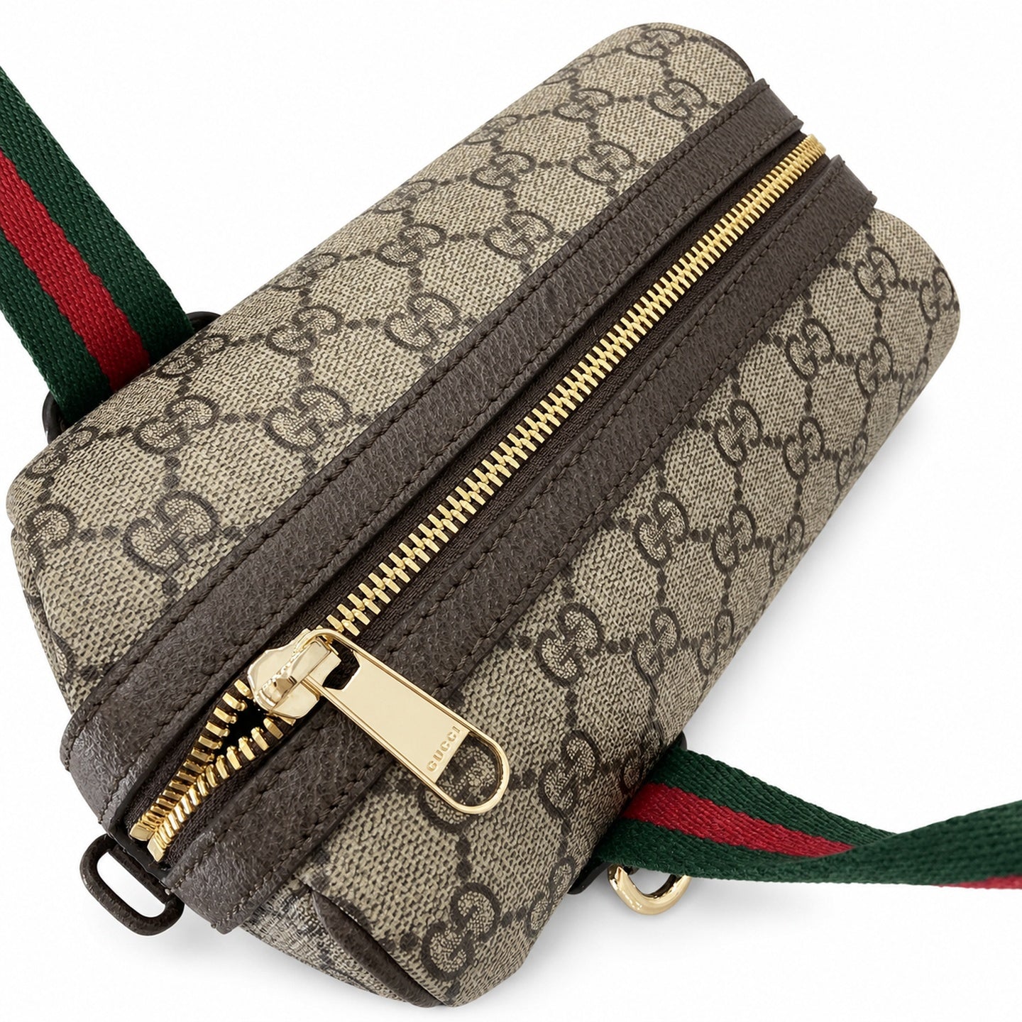 Gucci Mini Cotton Canvas Leather Beige Brown Green Gold Bag