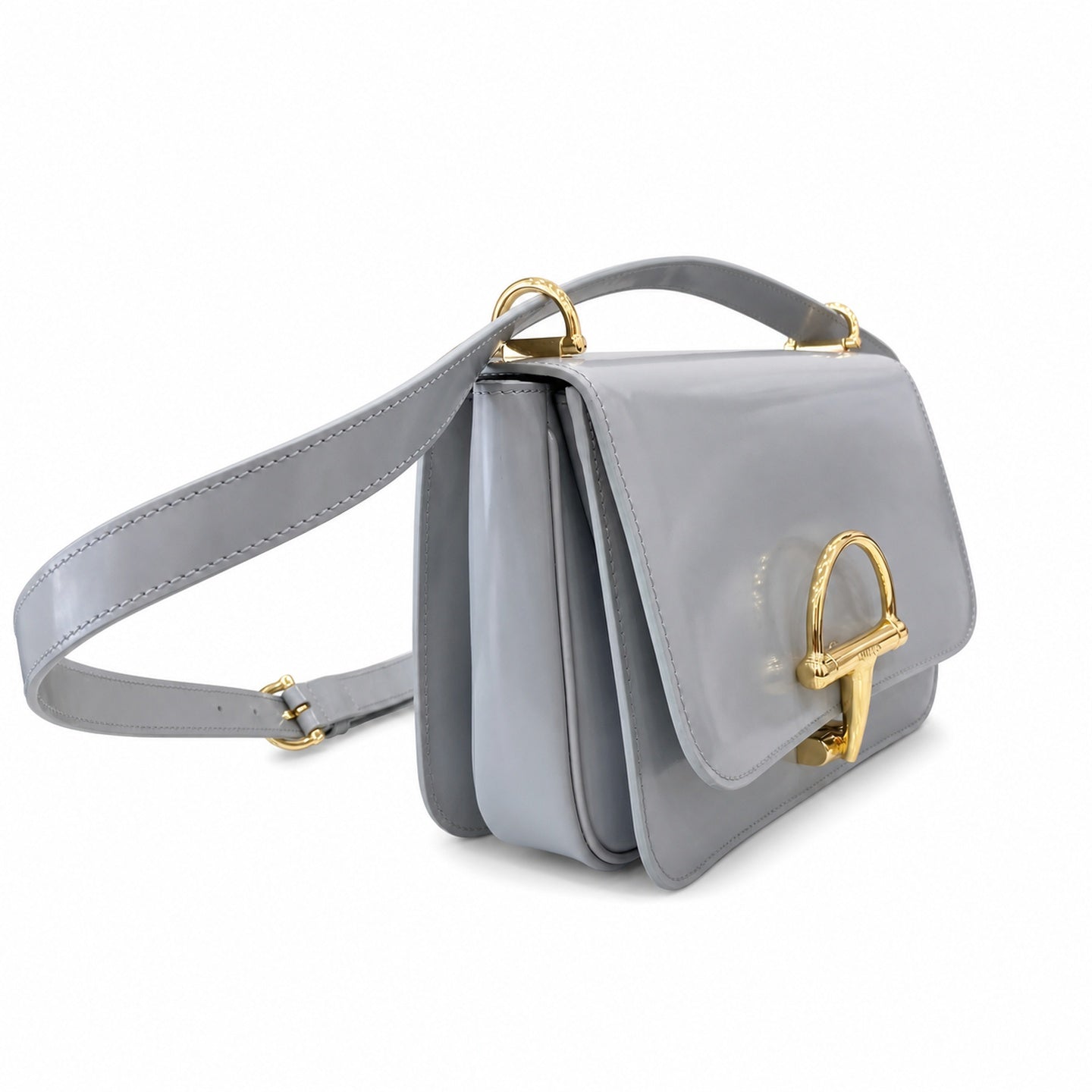 Gucci Horsebit Small Leather Gray Gold Shoulder Bag