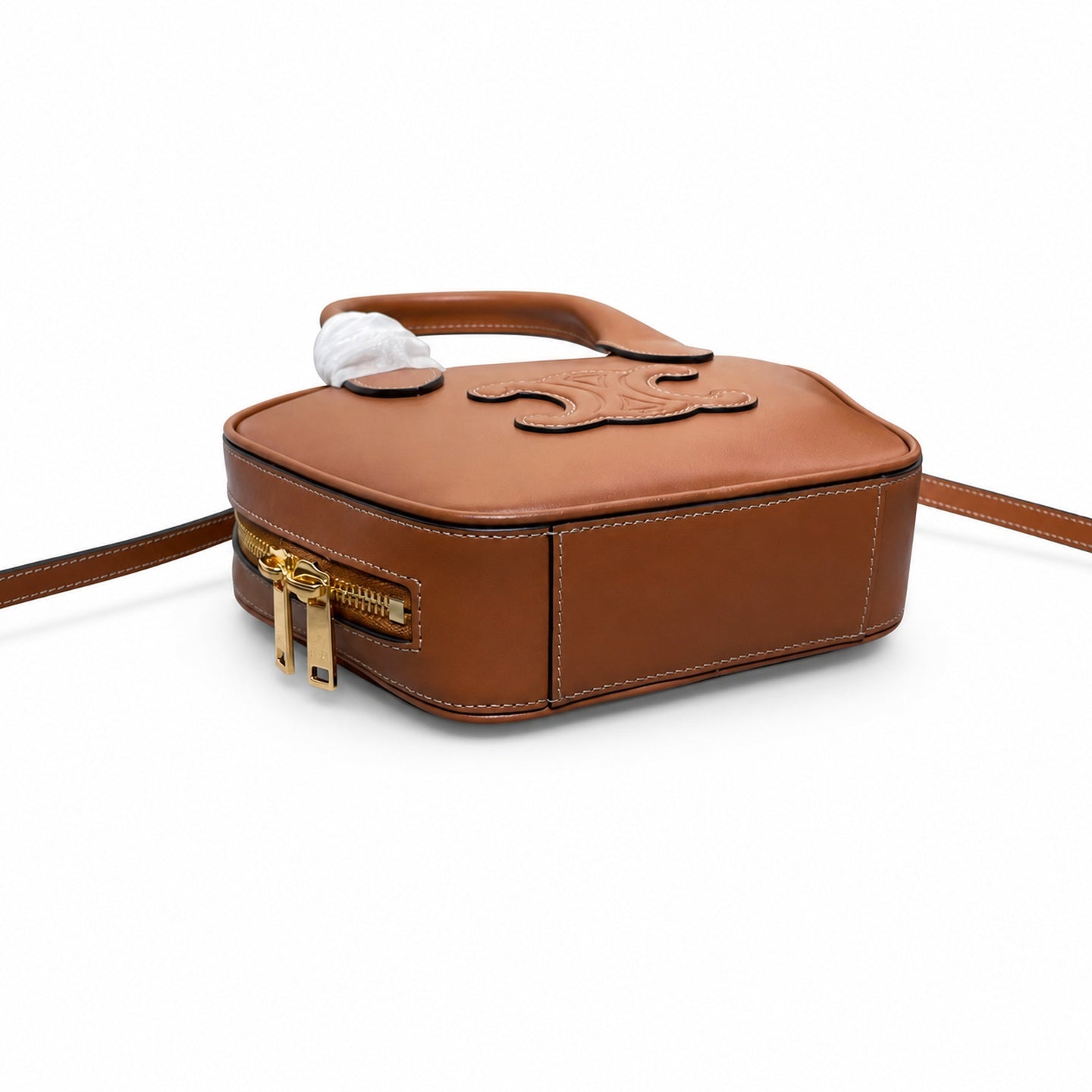 Celine Triomphe Mini Leather Brown Bowling Bag