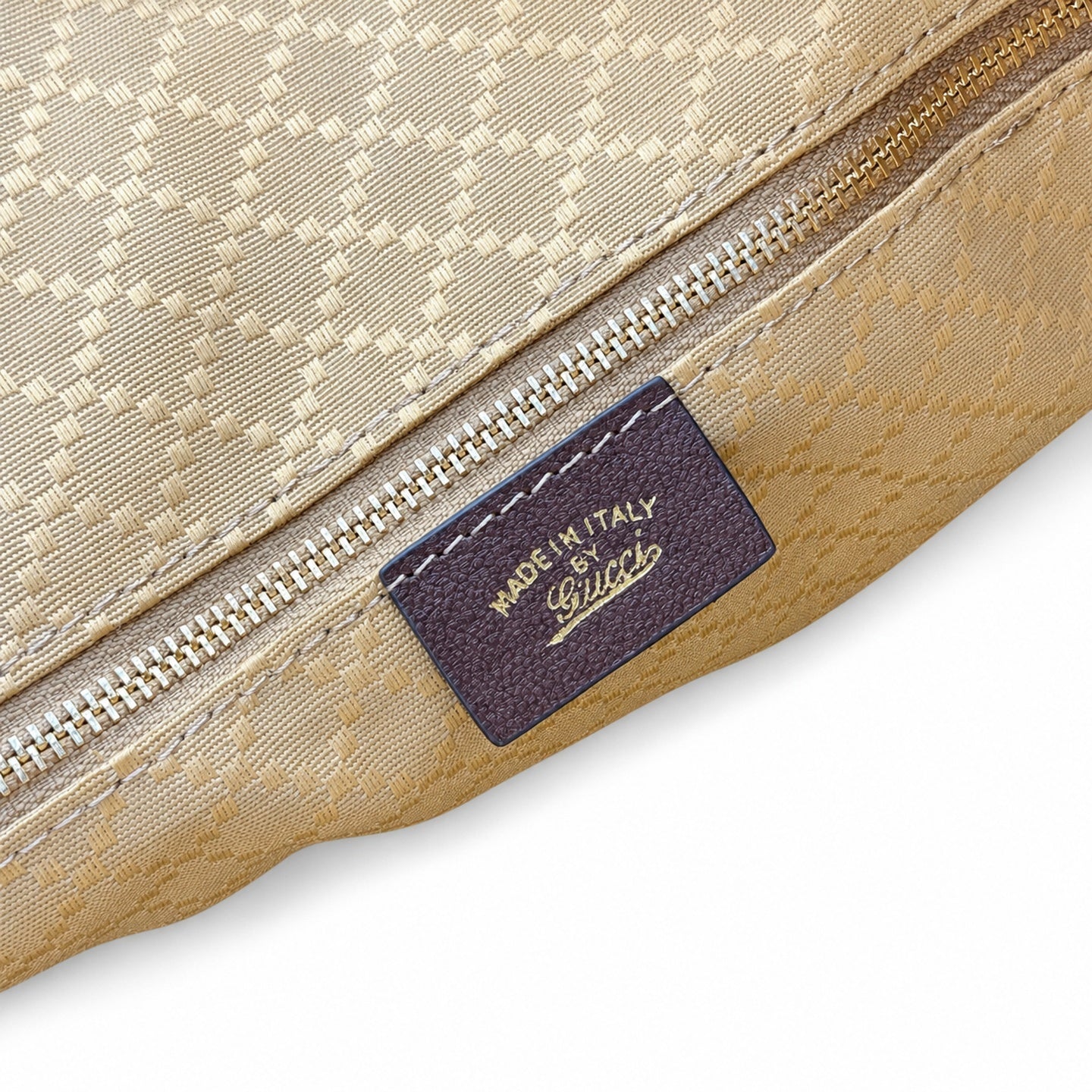 Gucci Double Zip Canvas Nylon Leather Brown Gold Handbag