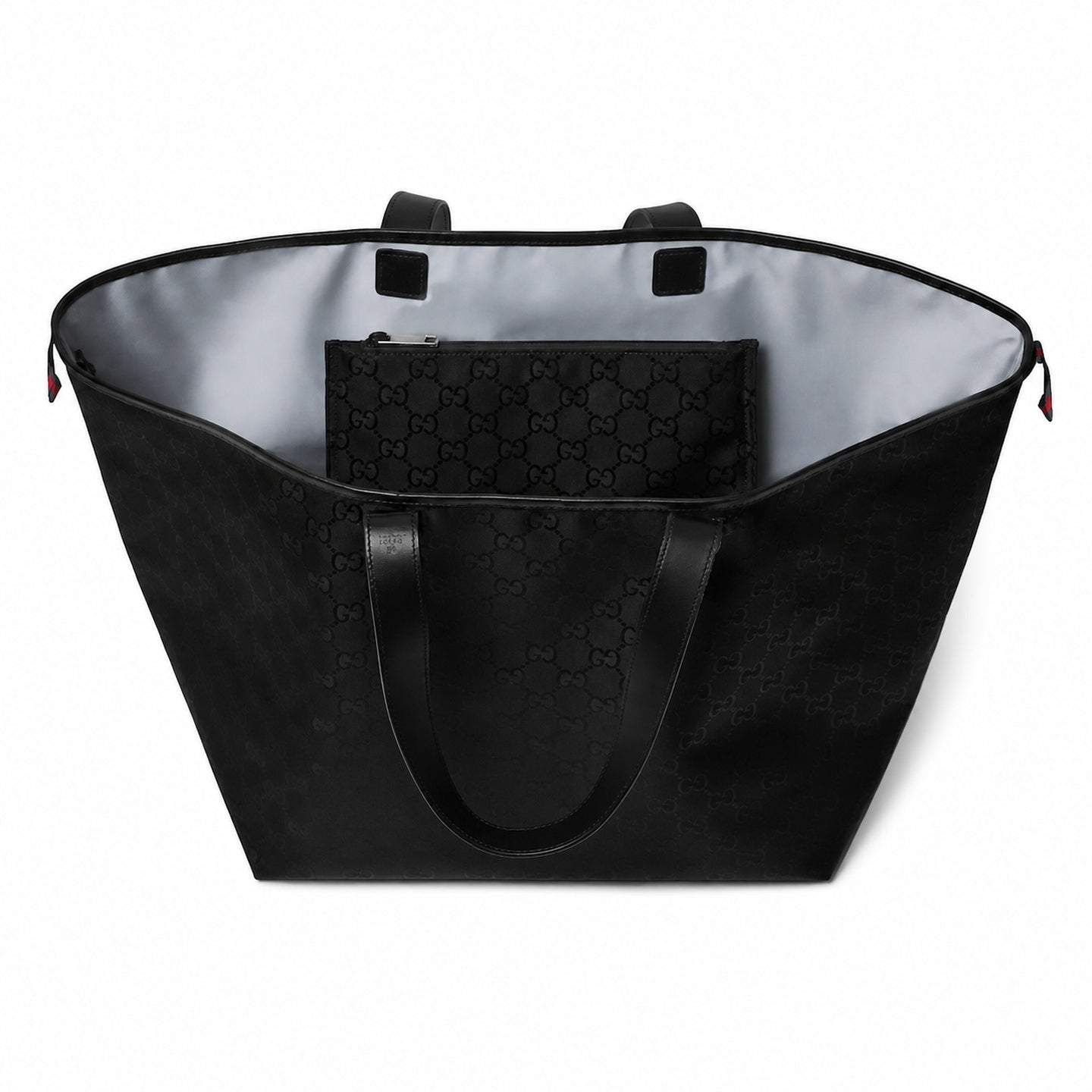 Gucci Large Jacquard Nylon Black White Red Green Tote Bag