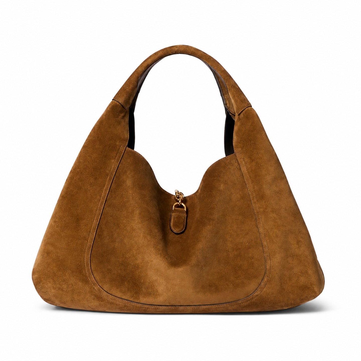 Gucci Horsebit Large Suede Brown Gold Shoulder Bag