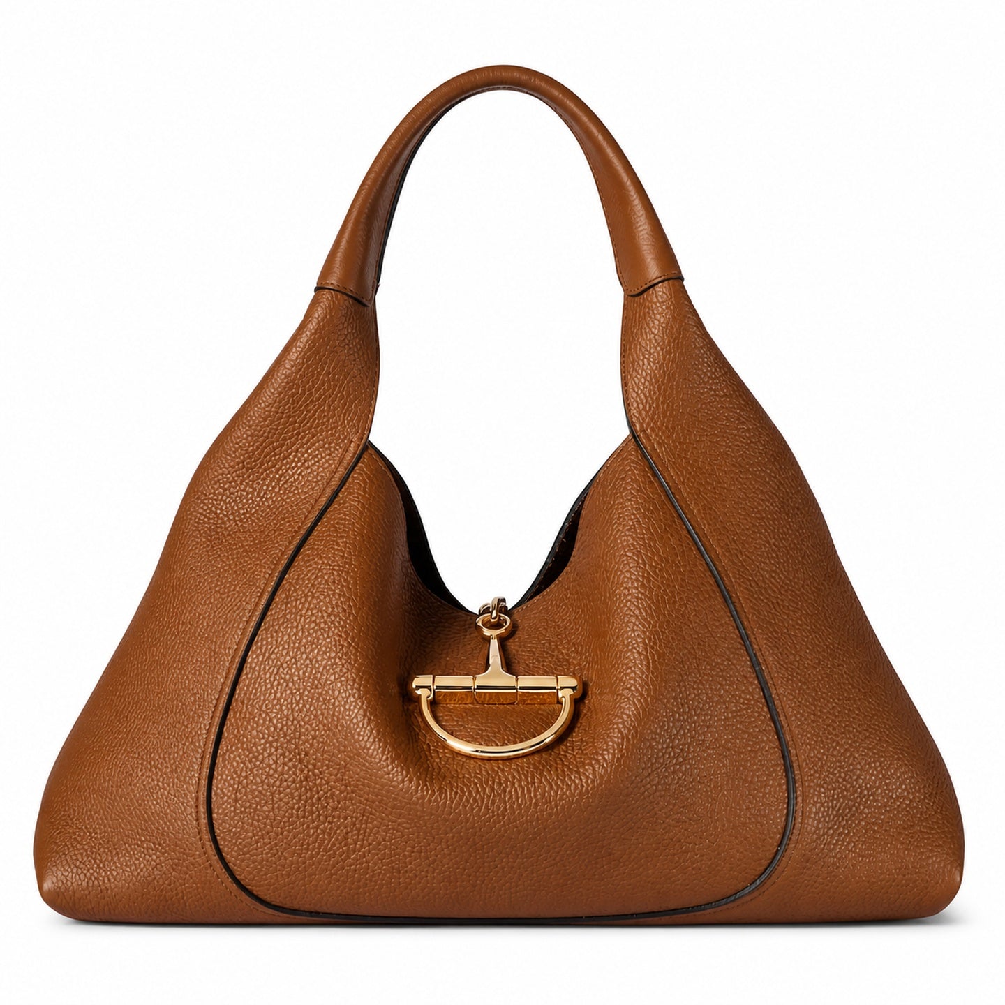 Gucci Horsebit Large Leather Brown Gold Shoulder Bag