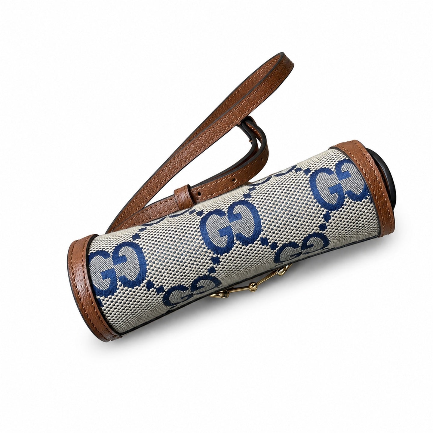 Gucci Horsebit 1955 Mini Cotton Canvas Leather Brown Blue Handbag