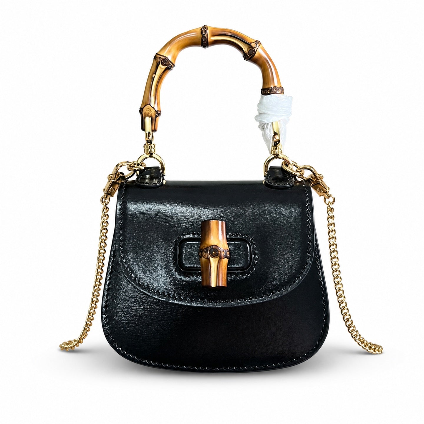 Gucci Bamboo 1947 Mini Suede Leather Black Gold Handbag