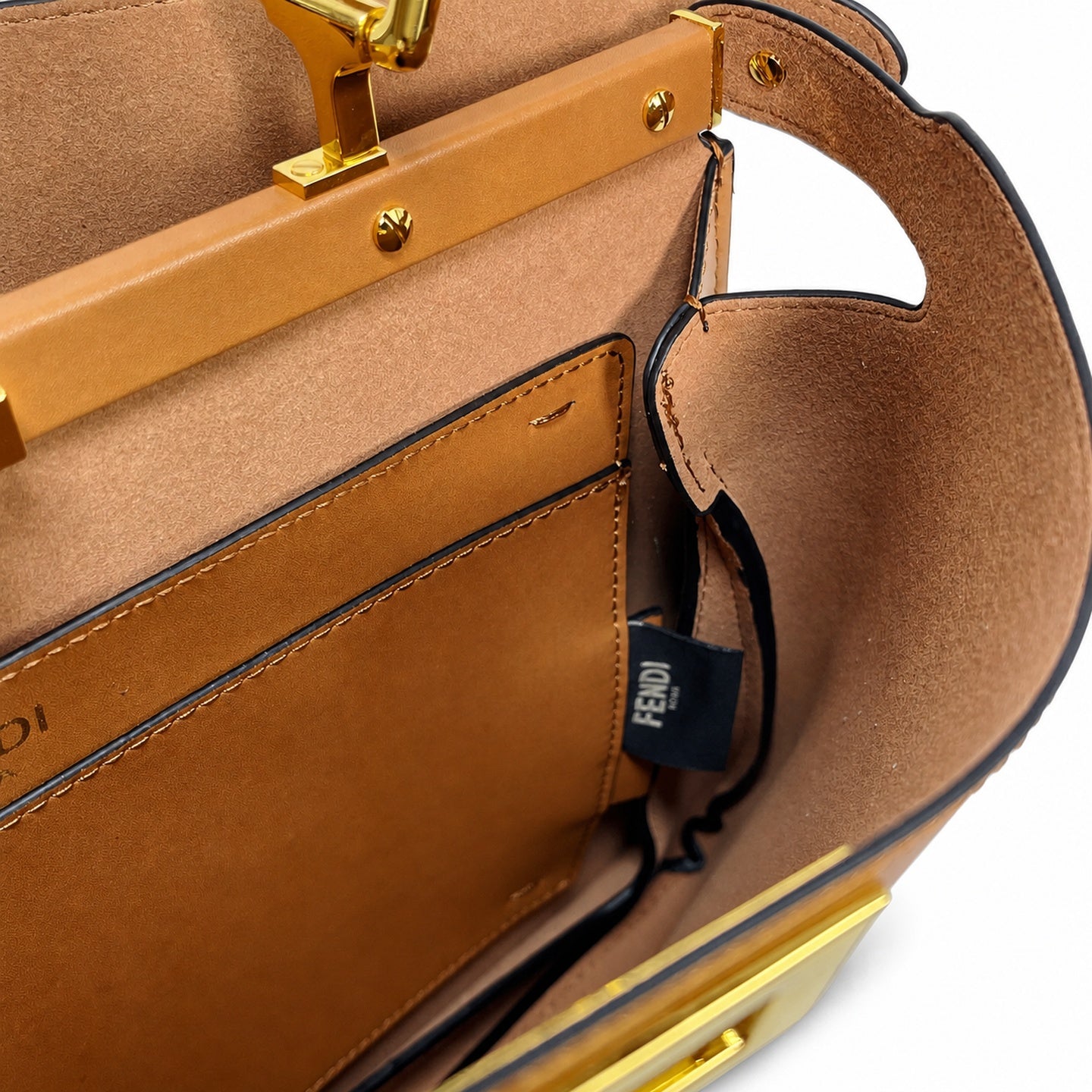 Fendi Peekaboo Soft Large Velvet Leather Gold Handbag