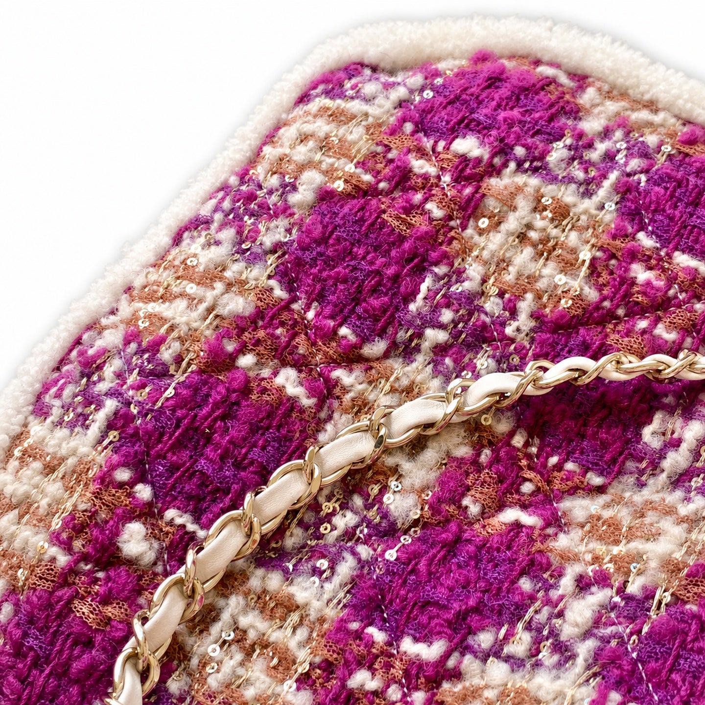 Chanel 25 Tweed Leather Check White Purple Handbag