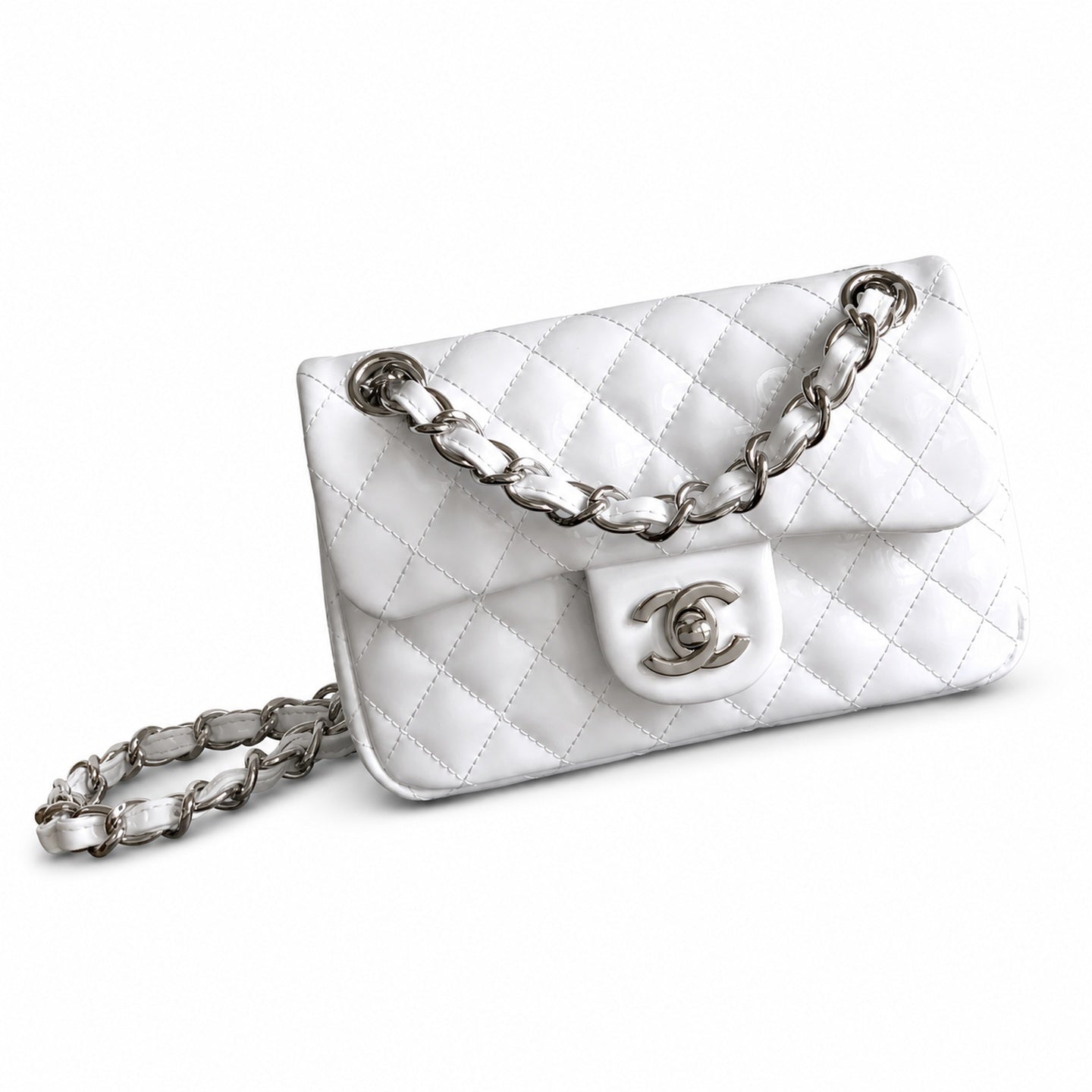 Chanel Medium Patent Leather White Bag