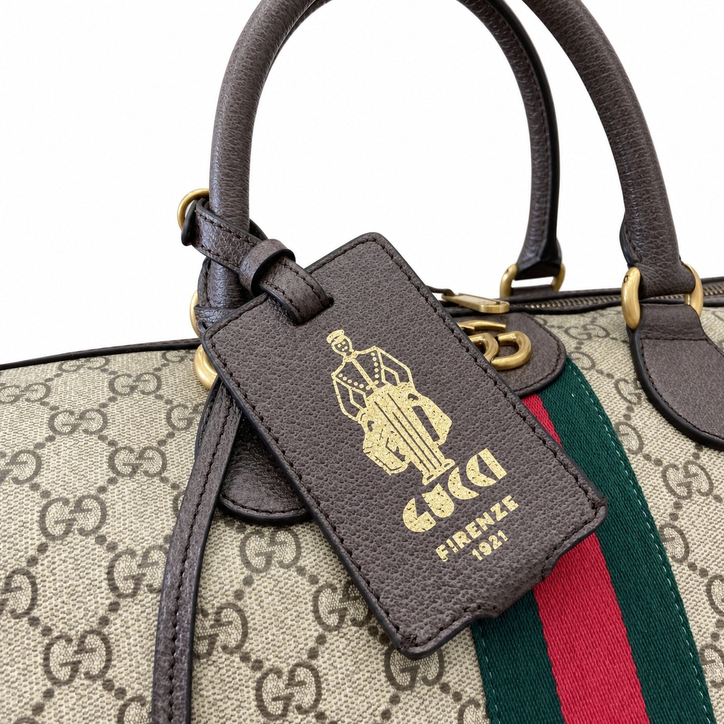Gucci Cotton Leather Beige Brown Green Gold Bag