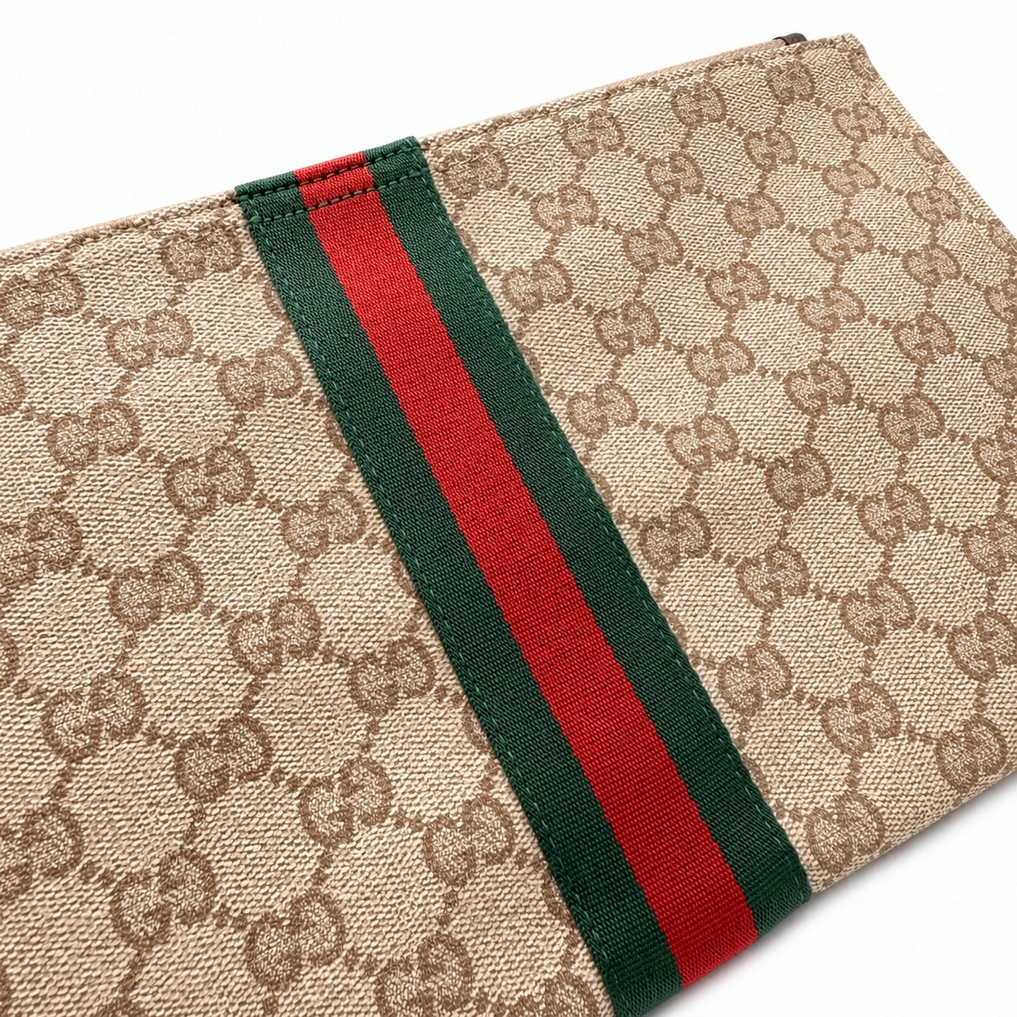 Gucci Small Canvas Leather Brown Gold Clutch