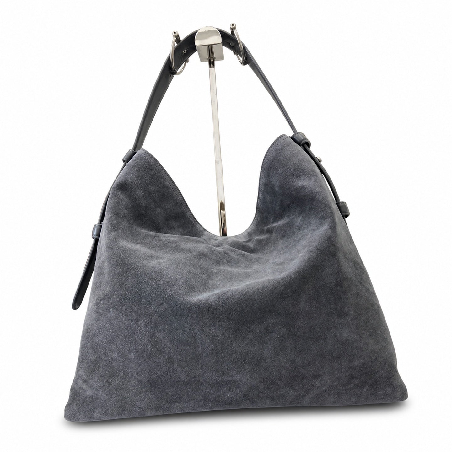 Gucci Horsebit Cotton Suede Leather Gray Gold Handbag