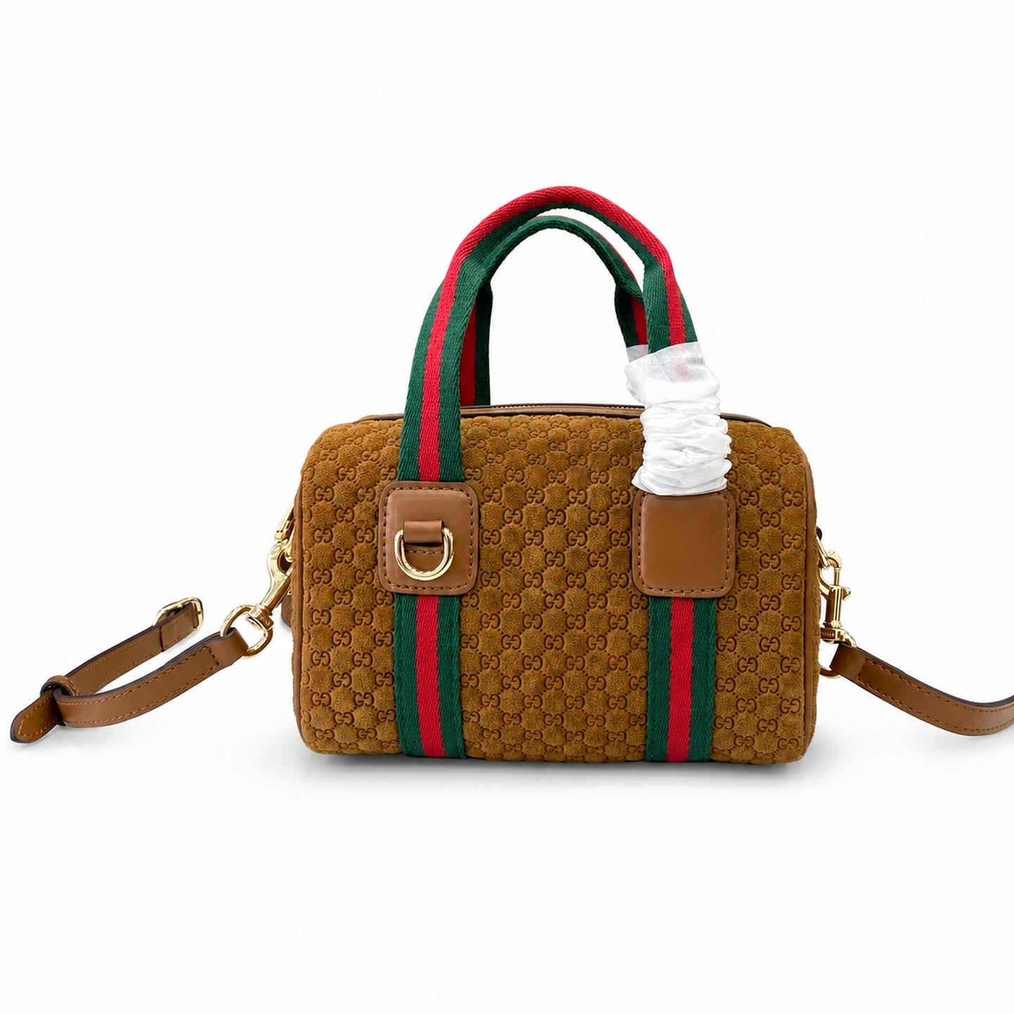 Gucci Mini Cotton Denim Suede Leather Brown Gold Handbag