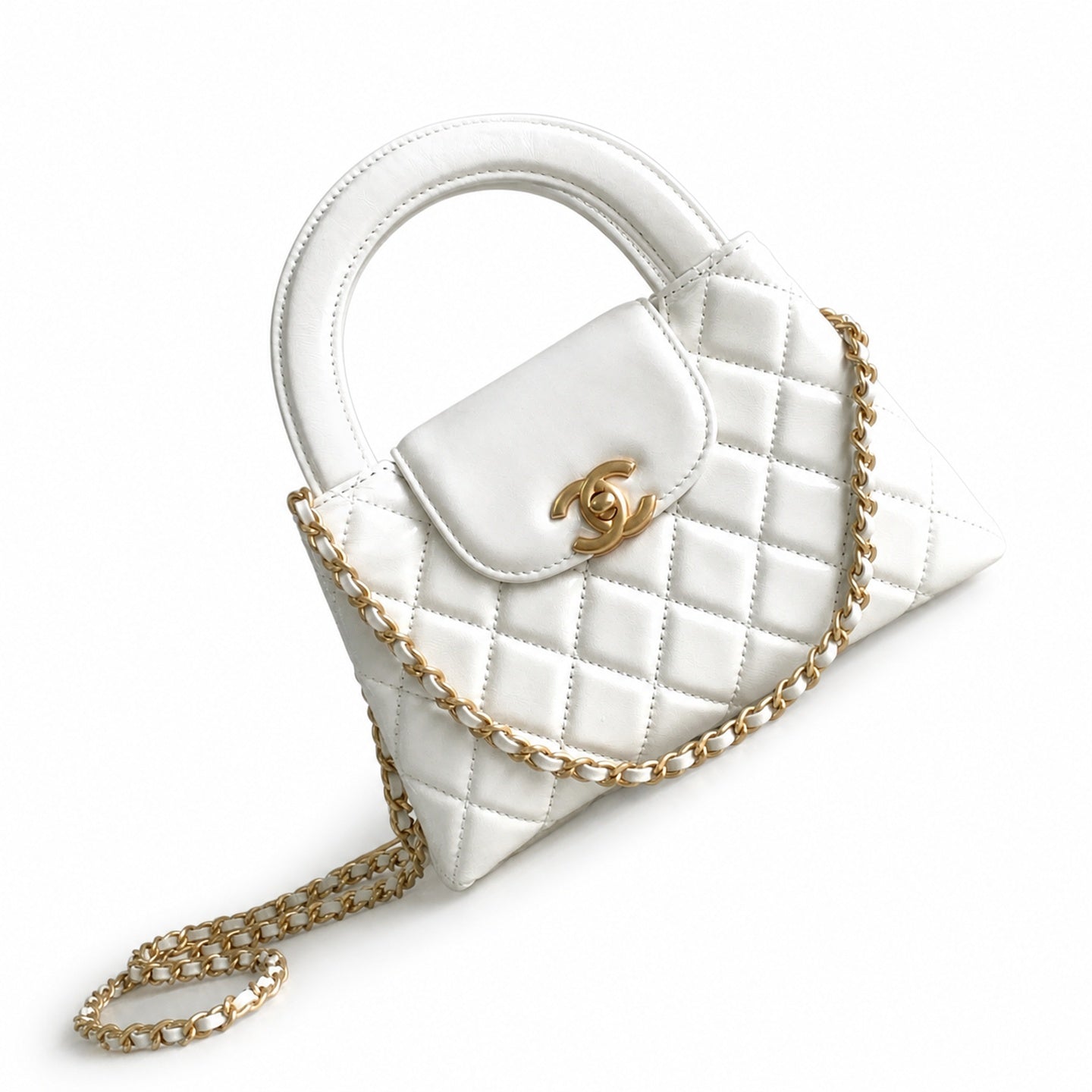 Chanel Kelly Leather White Gold Chain Bag