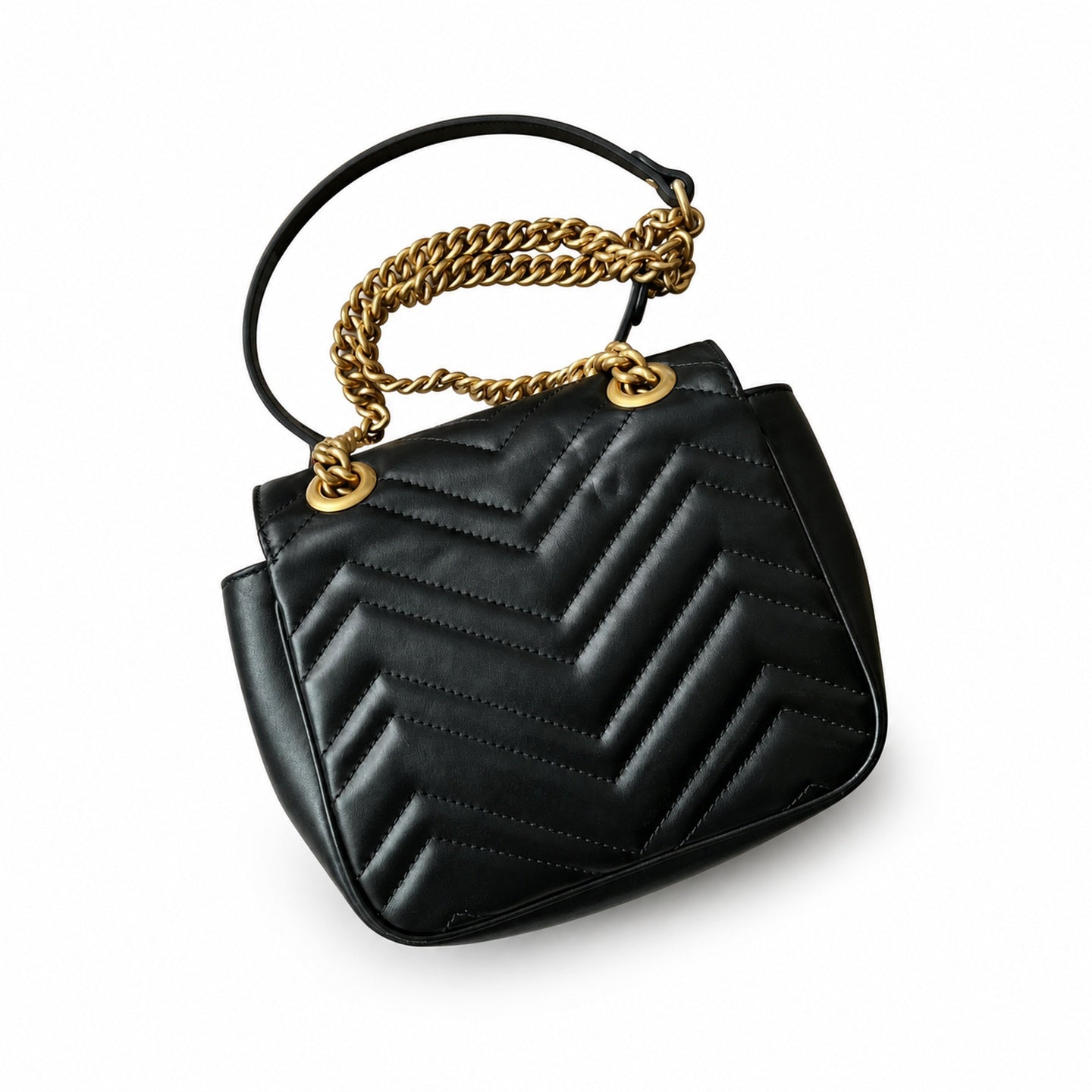 Gucci GG Marmont Quilted Leather Black Gold Handbag