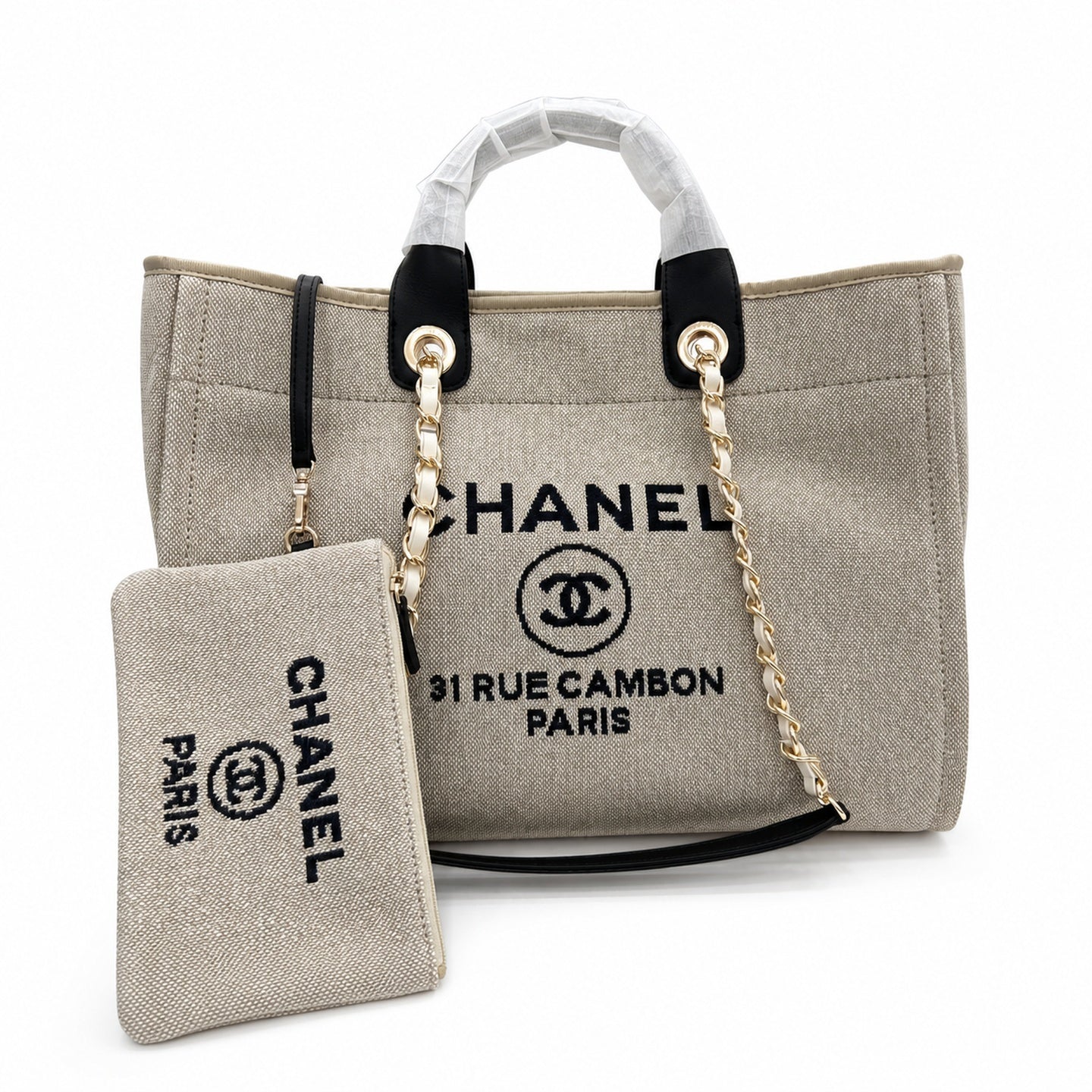 Chanel Large Canvas Black Gray Shopping Bag