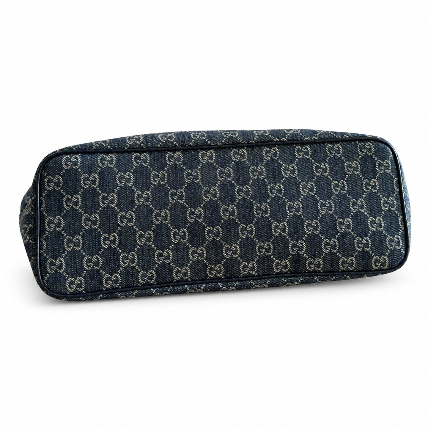 Gucci Cotton Denim Canvas Leather Brown Blue Gold Tote Bag