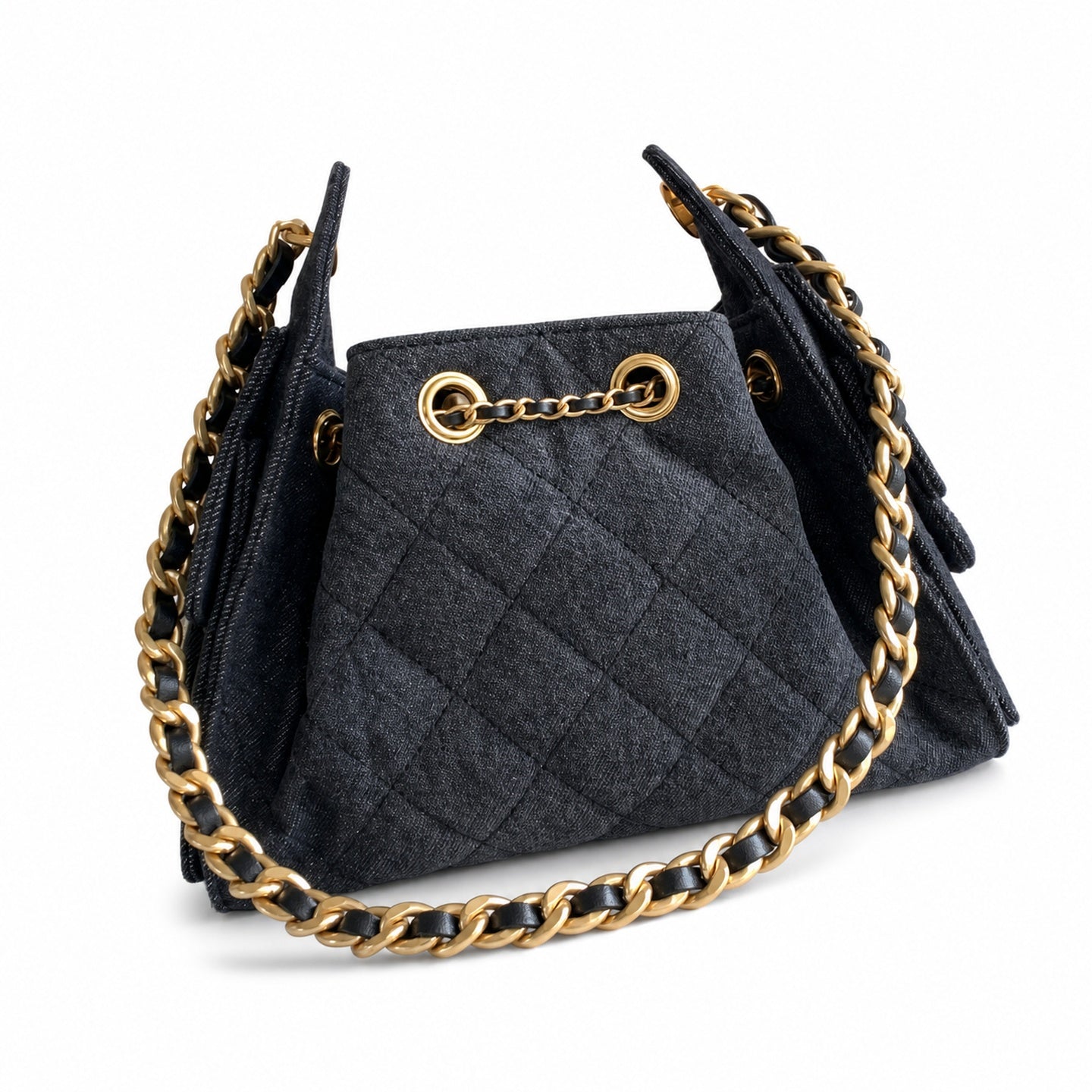 Chanel 25 Small Denim Black Gold Bag
