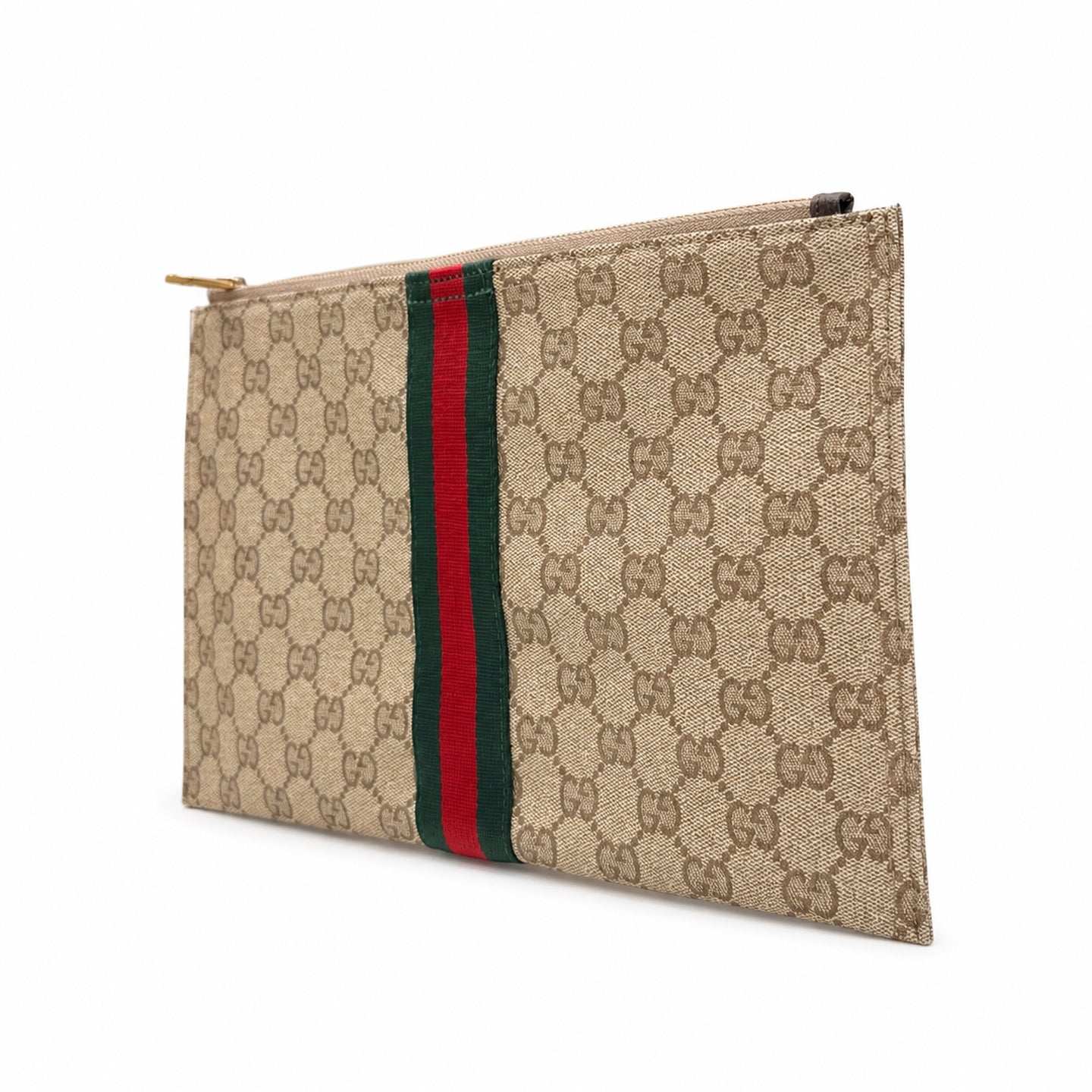 Gucci Small Canvas Leather Brown Gold Clutch
