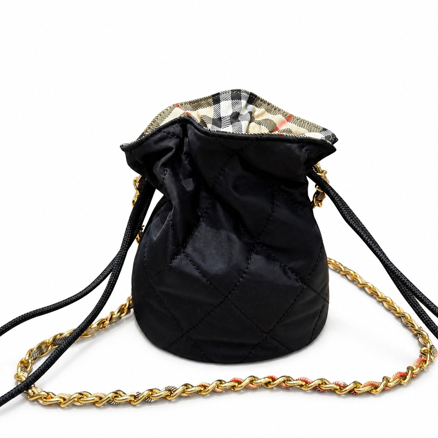 Burberry Horseshoe Quilted Nylon Leather Check Bag