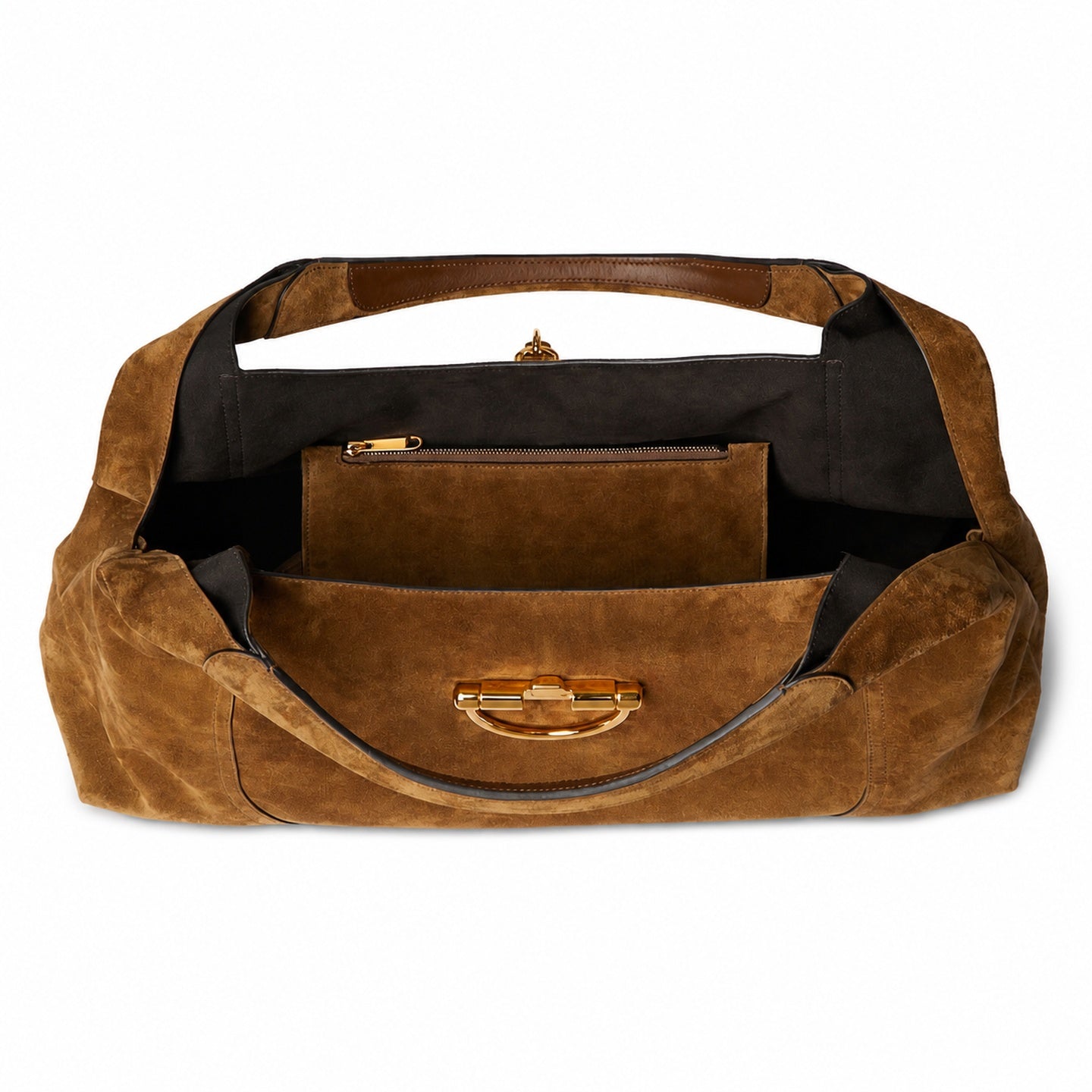 Gucci Horsebit Large Suede Brown Gold Shoulder Bag