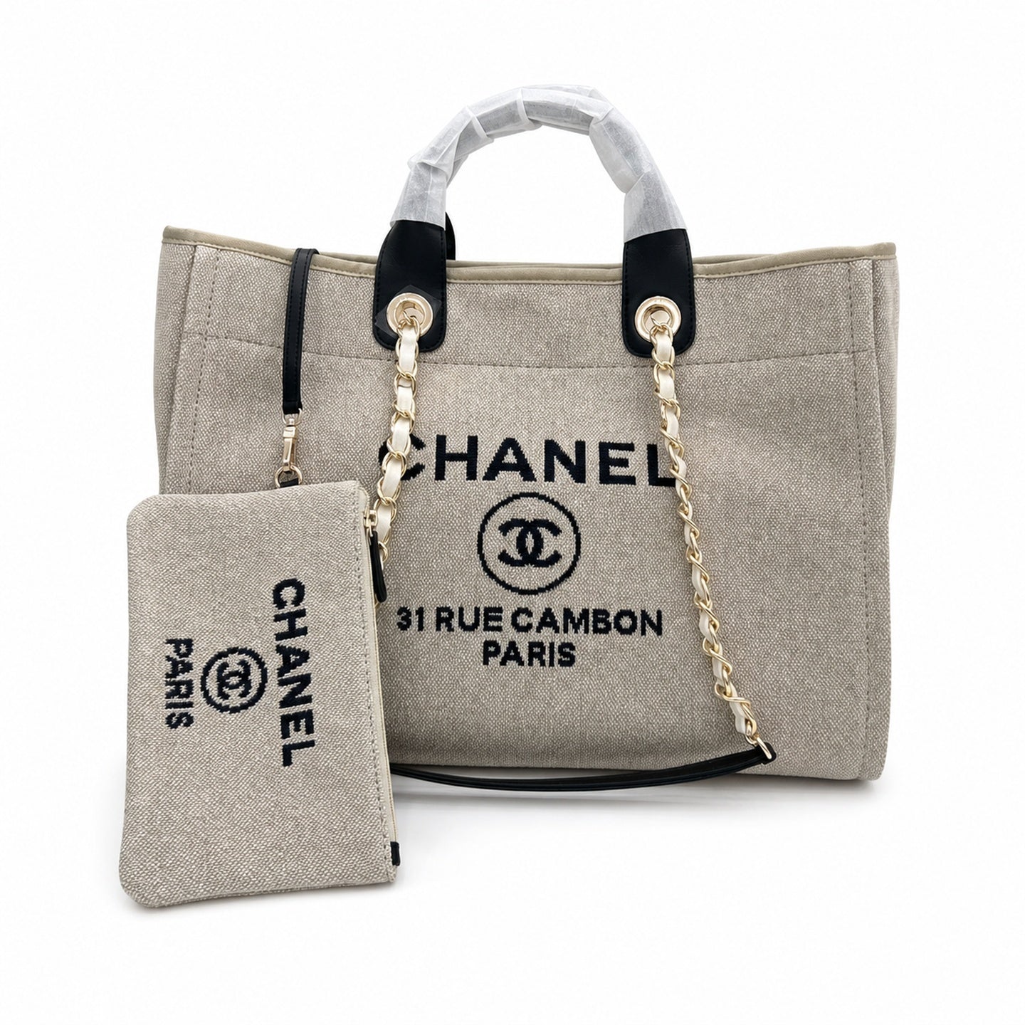 Chanel Large Canvas Black Gray Shopping Bag