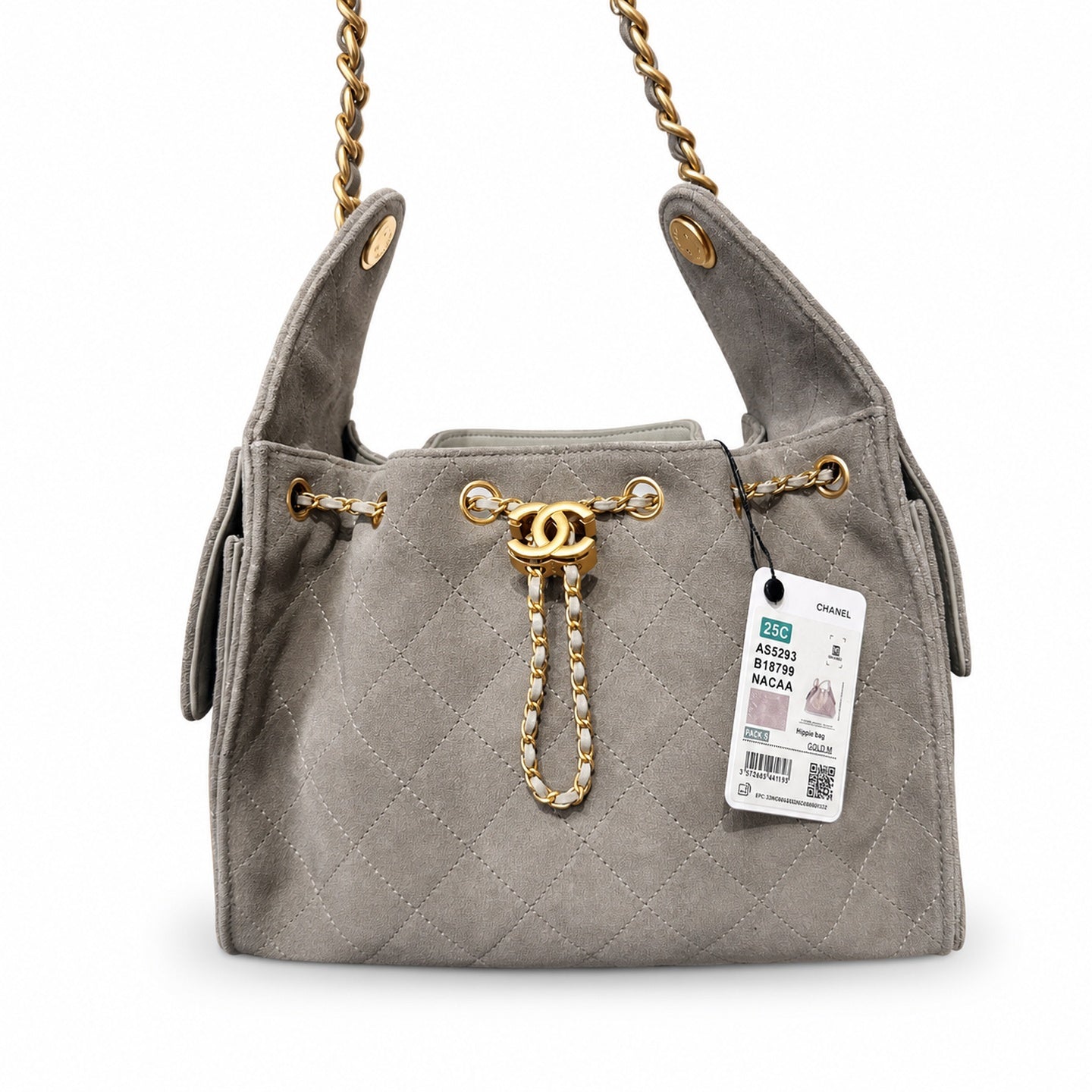 Chanel Small Leather Black Gray Gold Bag