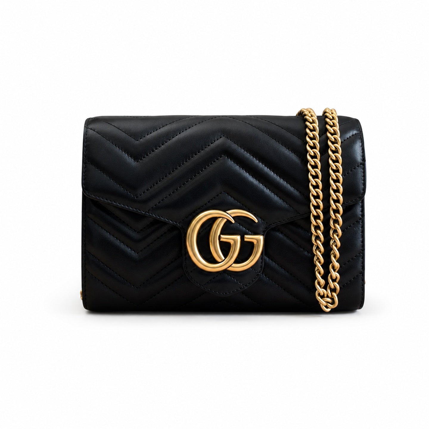Gucci GG Marmont Mini Quilted Matelasse Leather Black Beige Handbag