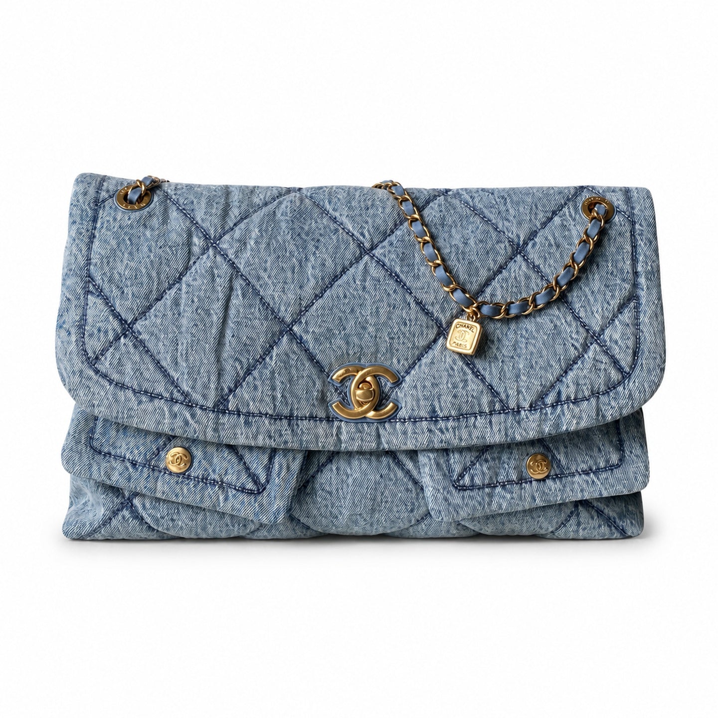 Chanel Large Denim Leather Gold Shopping Bag