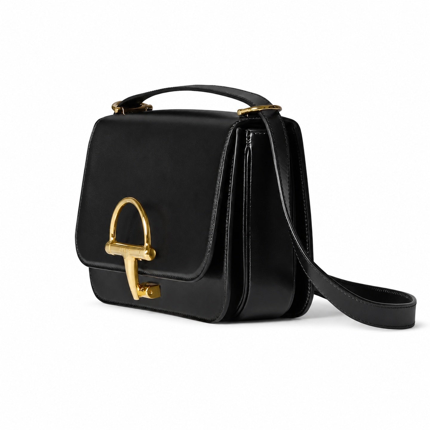 Gucci Horsebit Small Leather Black Gold Shoulder Bag