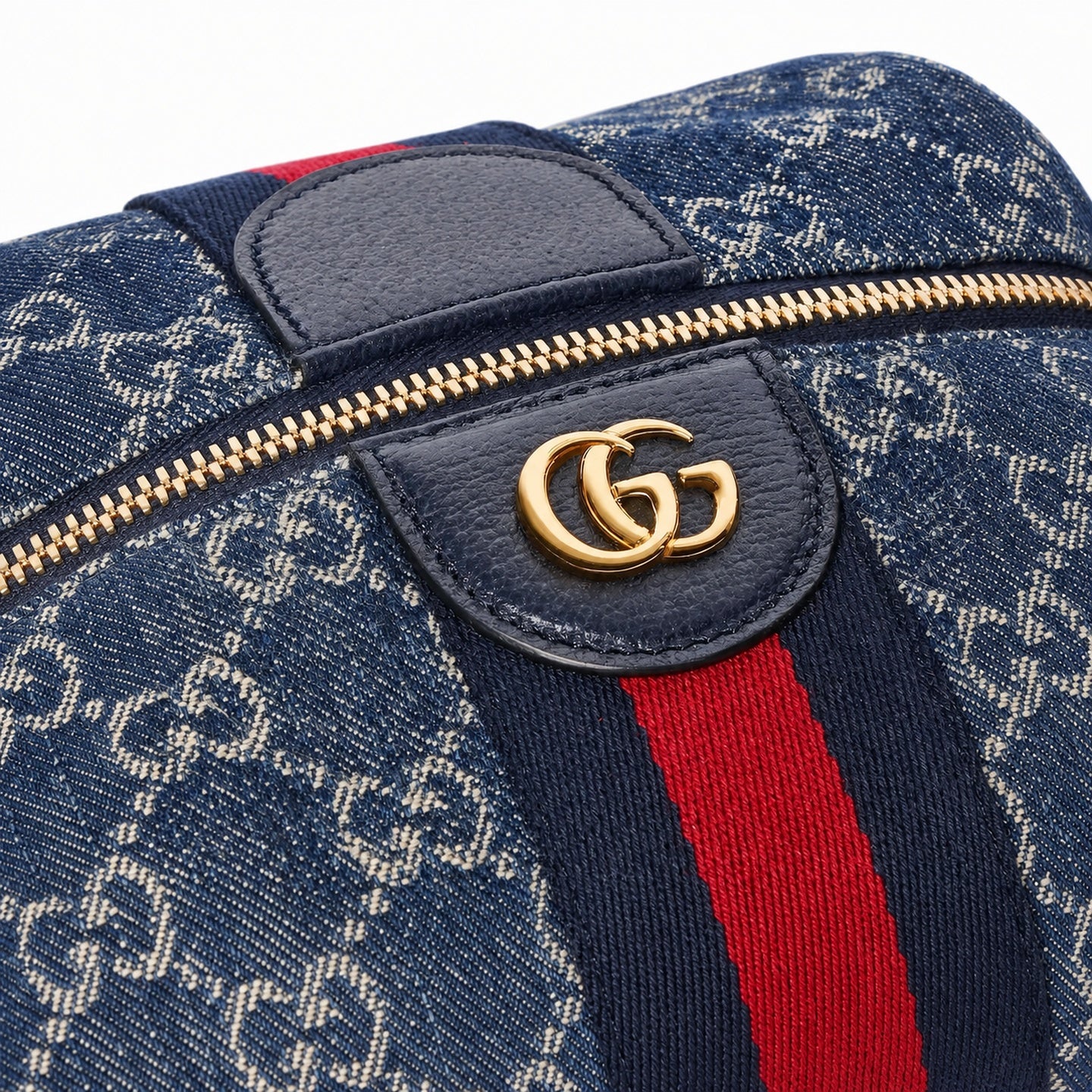 Gucci Cotton Denim Leather White Brown Blue Gold Bag