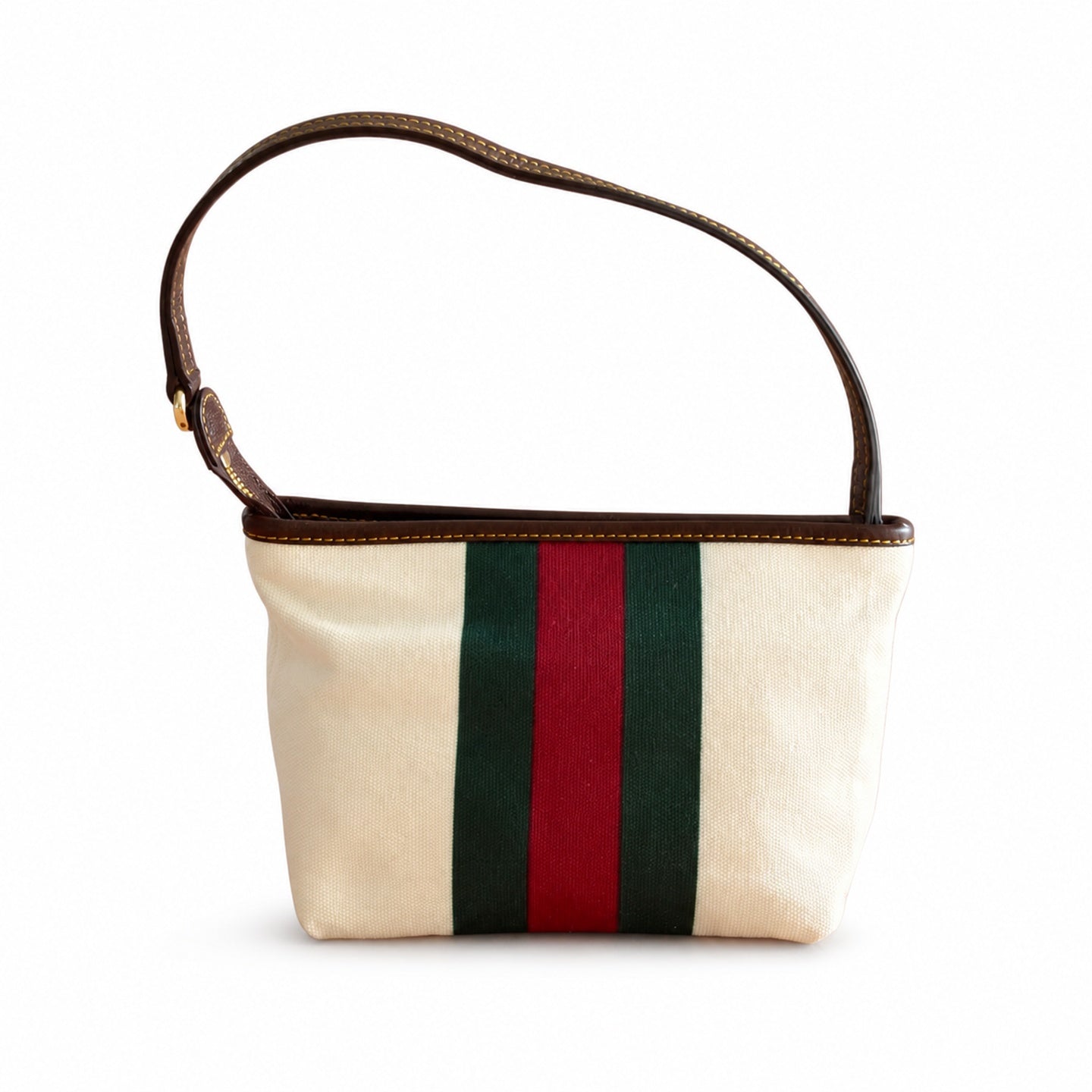 Gucci Cotton Canvas Leather Brown Gold Charm