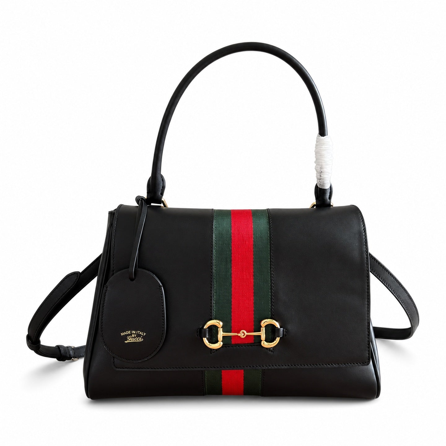 Gucci Horsebit Canvas Leather Black Brown Gold Handbag