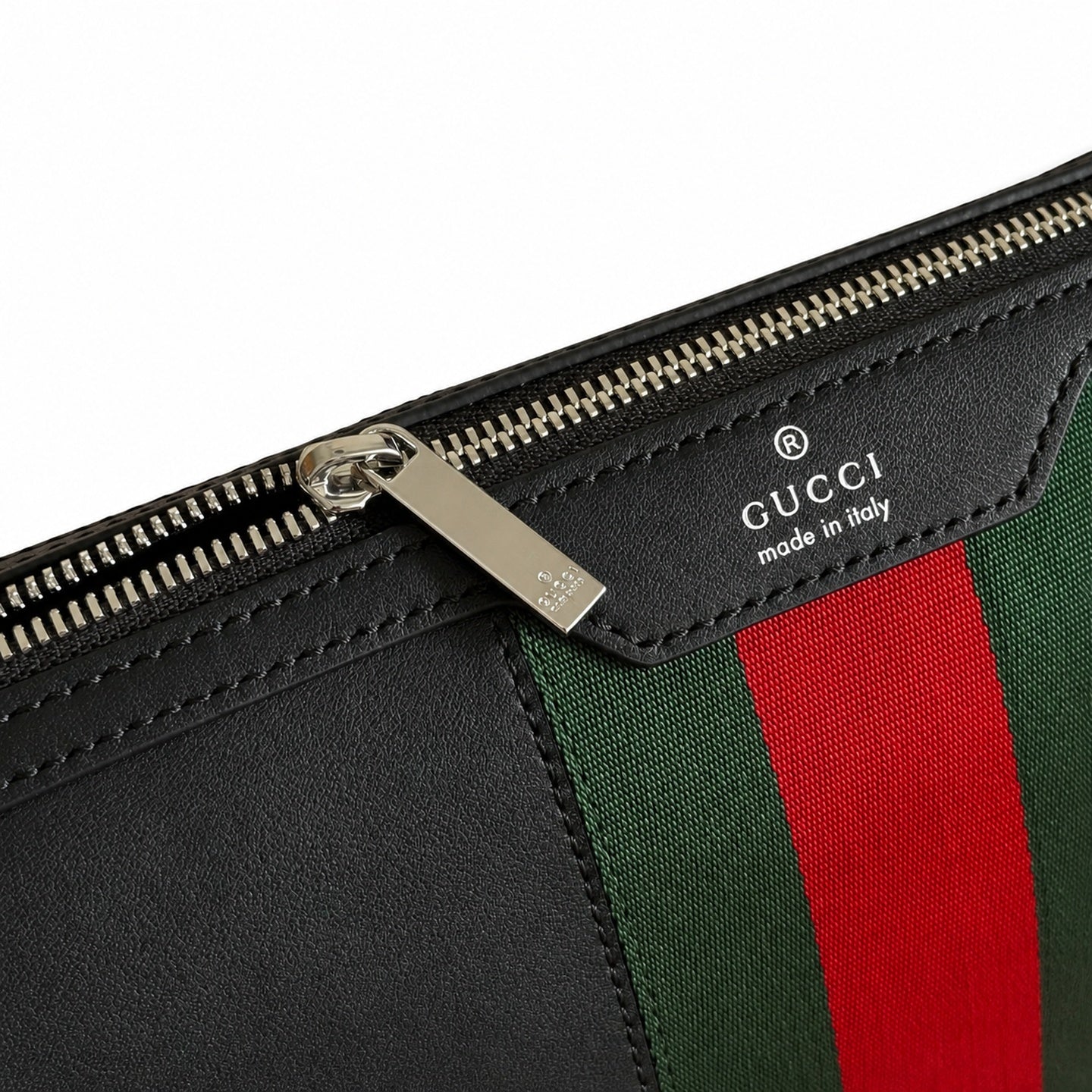 Gucci Nylon Leather Black Red Green Silver Handbag