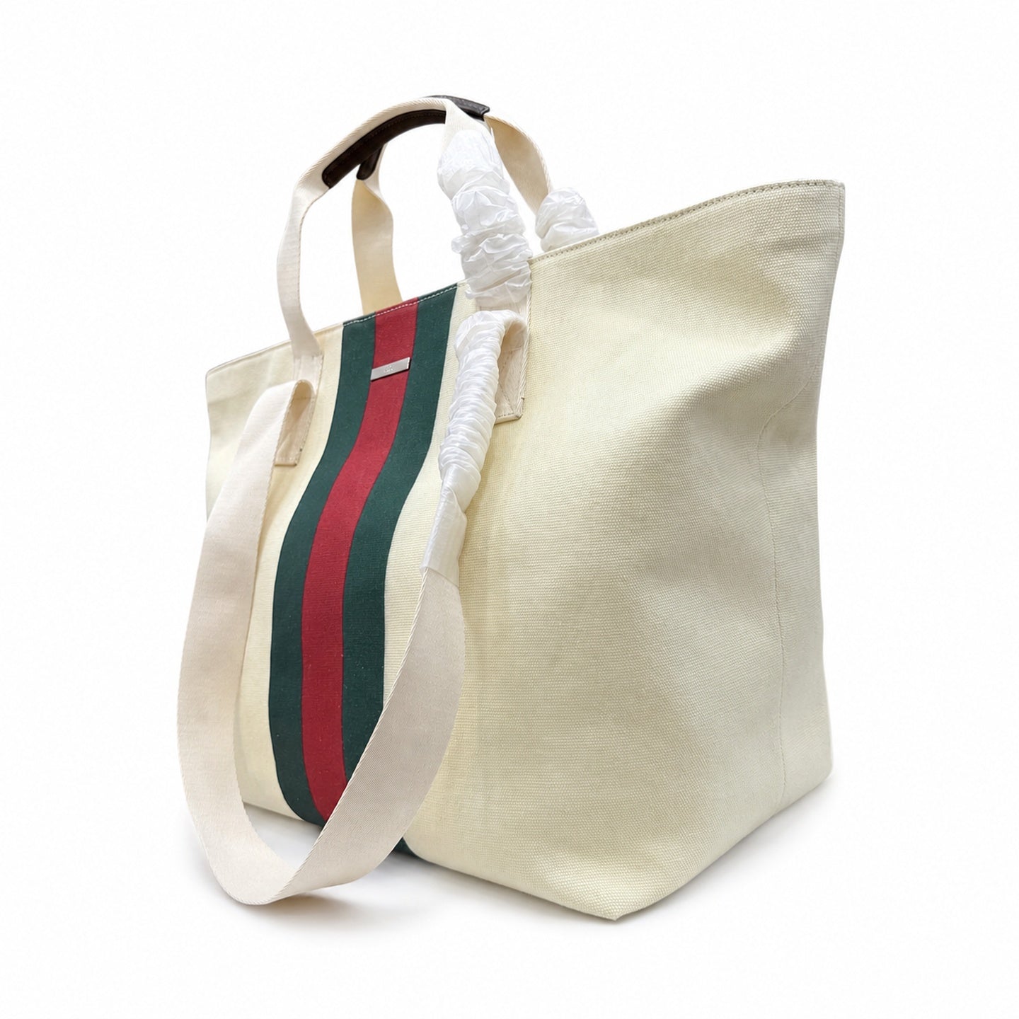 Gucci Cotton Canvas Leather Beige Brown Red Green Bag