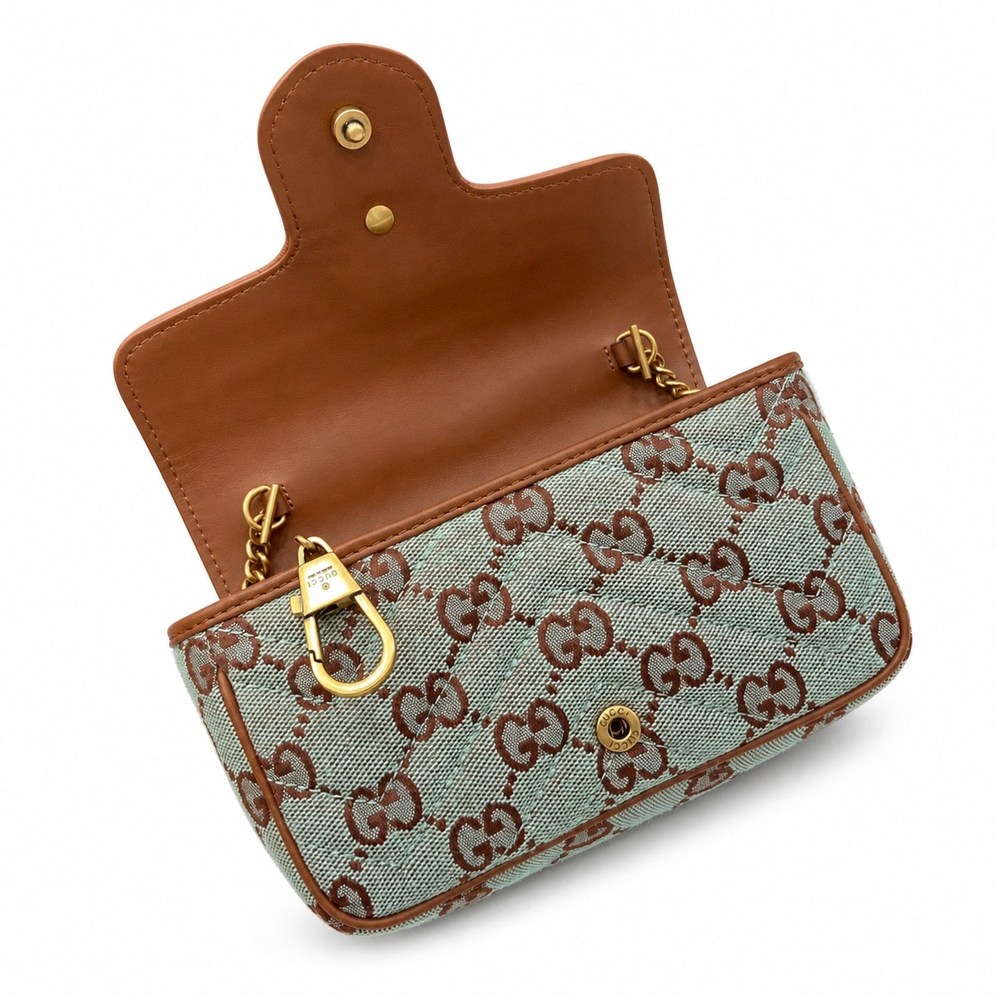 Gucci Mini Cotton Canvas Leather Brown Blue Gold Shoulder Bag