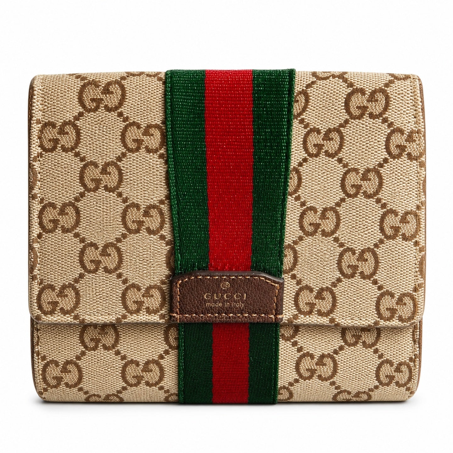 Gucci Canvas Leather Brown Red Green Gold Clutch