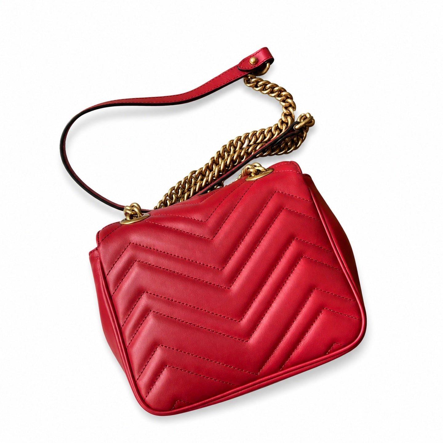 Gucci GG Marmont Quilted Leather Black Red Gold Handbag