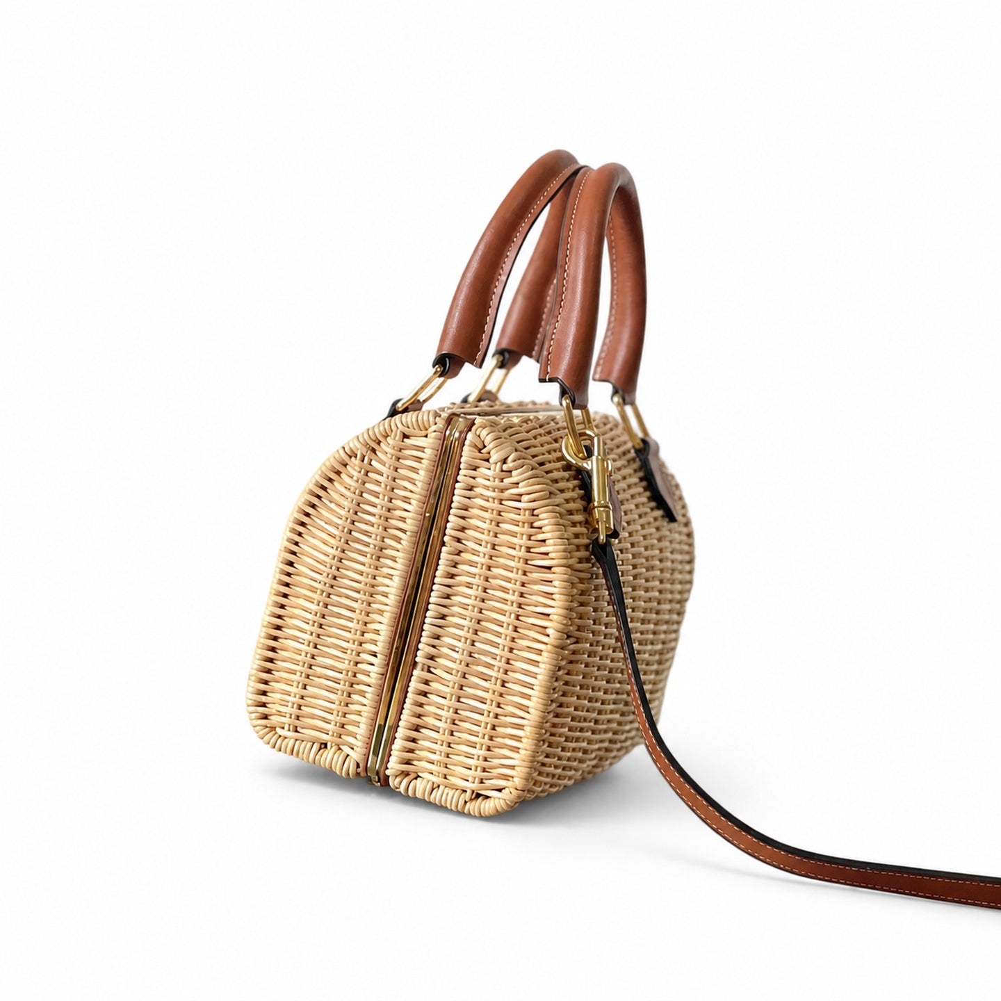 Celine Boston Leather Brown Gold Handbag