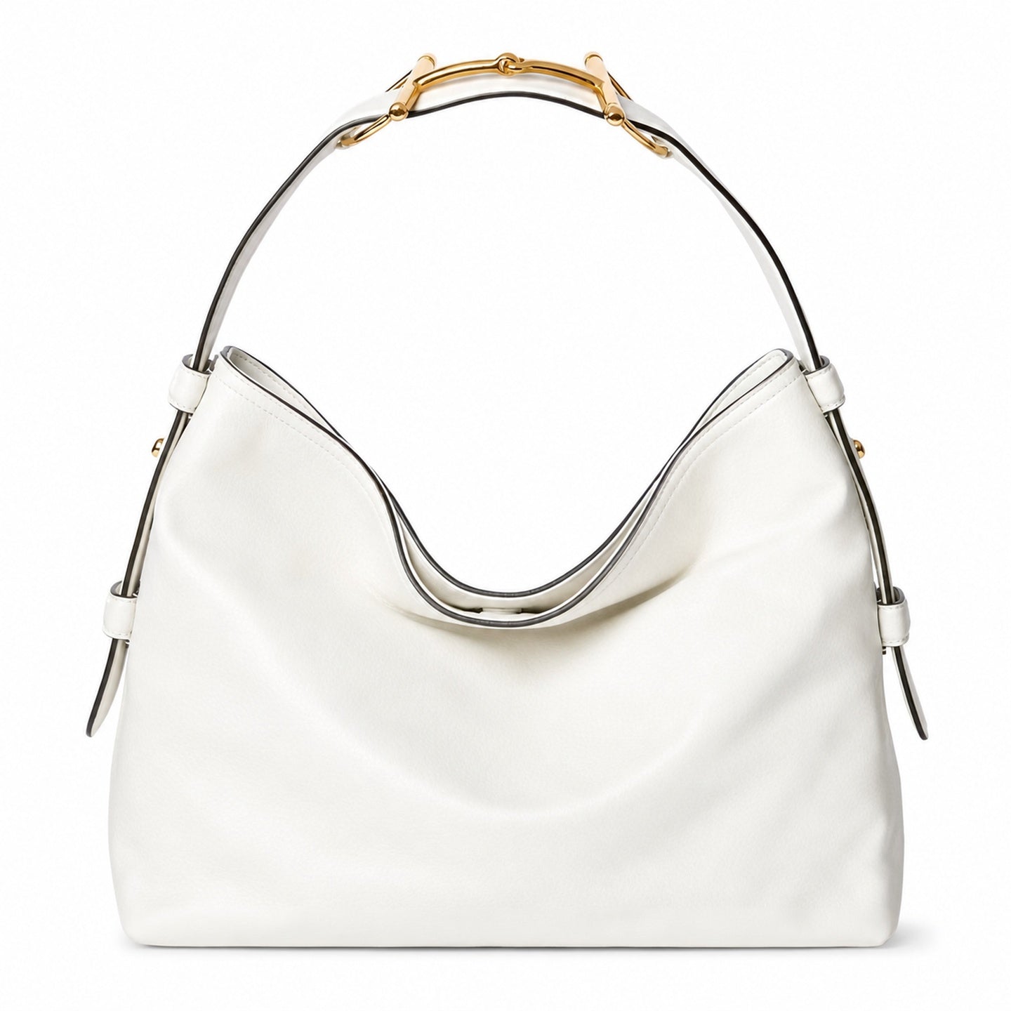 Gucci Horsebit Cotton Leather White Gold Handbag