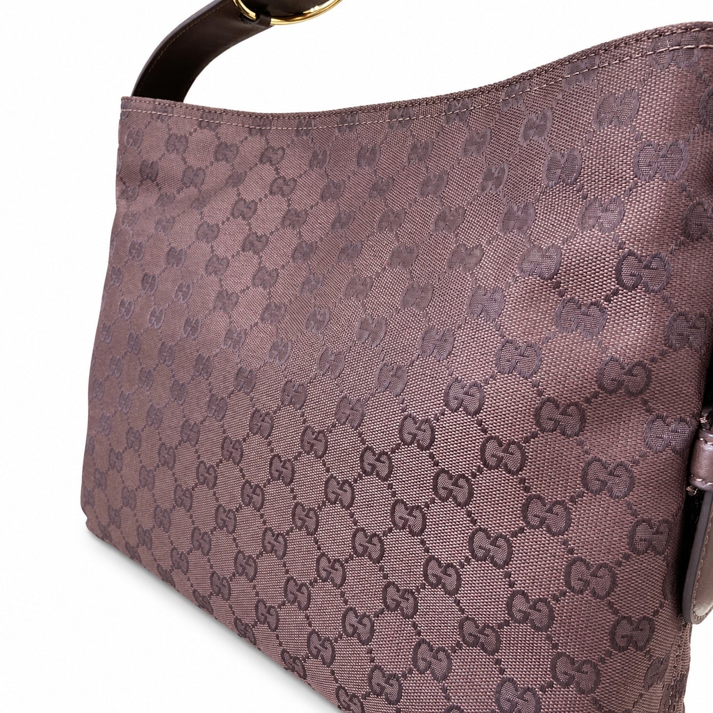 Gucci Horsebit Cotton Canvas Brown Gold Handbag